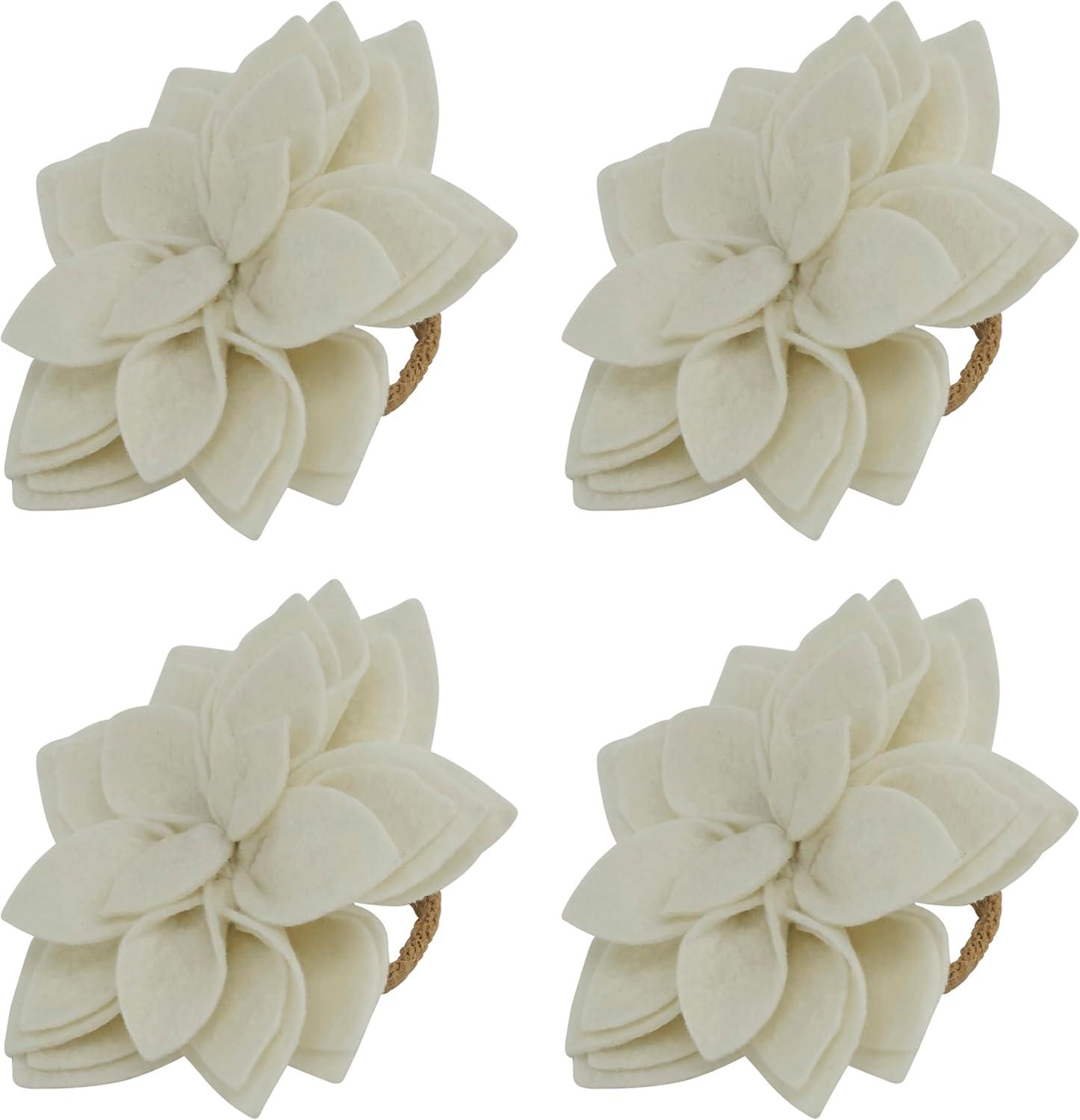 Flower: 100% Felt - Ring: 100% Jute Napkin Ring (Set of 4)