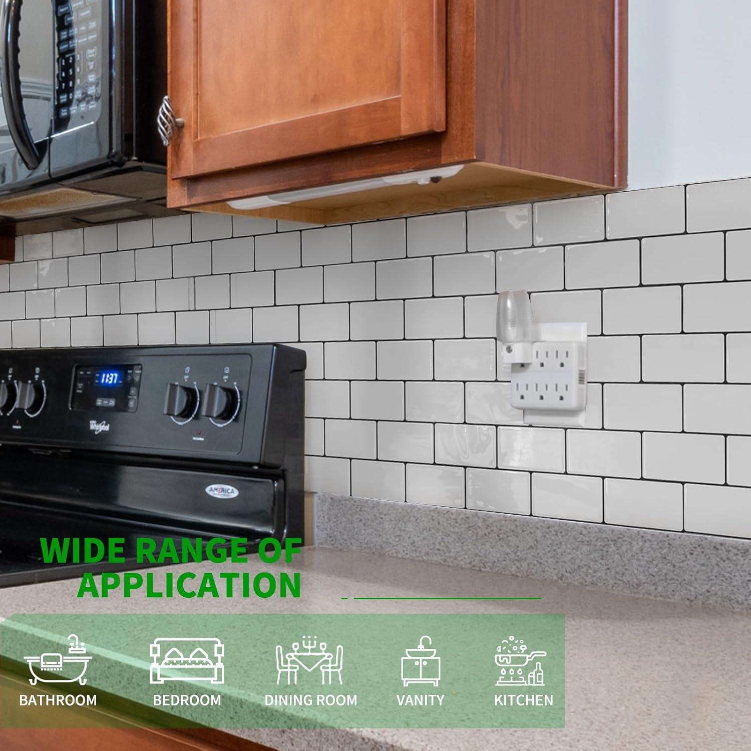 Art3d Peel and Stick Backsplash Tile, 10-Sheet Stick on Subway Tiles for Kitchem, Bathroom Back Splashes, 12"x12", Warm White with Black Grout