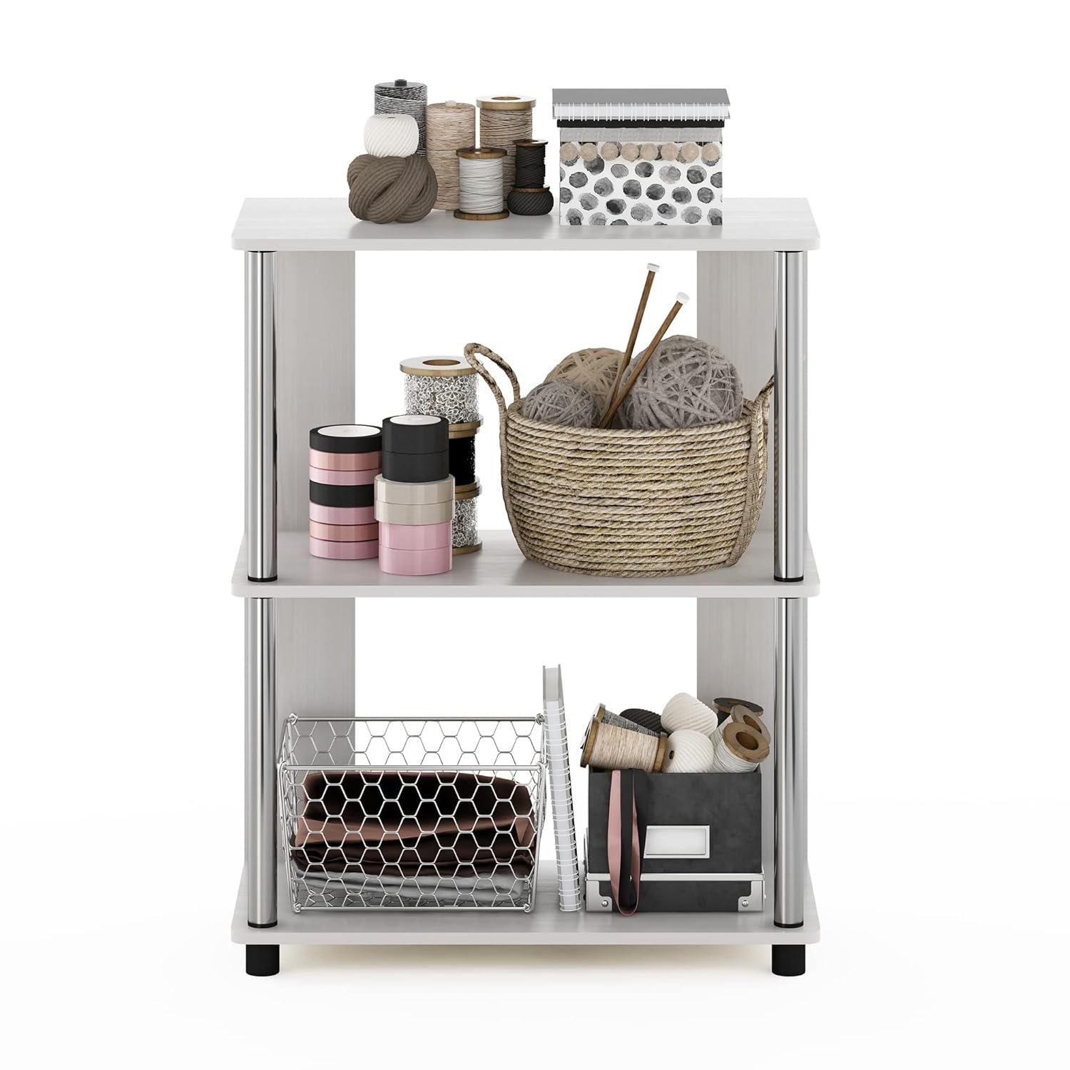 Furinno Simple Design 3-Tier Decorative Bookshelf Industrial Open Bookcase Display Shelf Storage Rack,White Oak