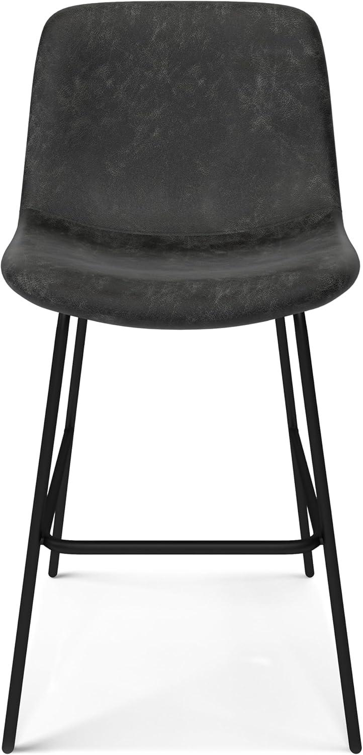 Simpli Home Jolie Upholstered Vegan Faux Leather Contemporary Counter Stool with Padded Bucket Seat and Footrest (Set of 2)