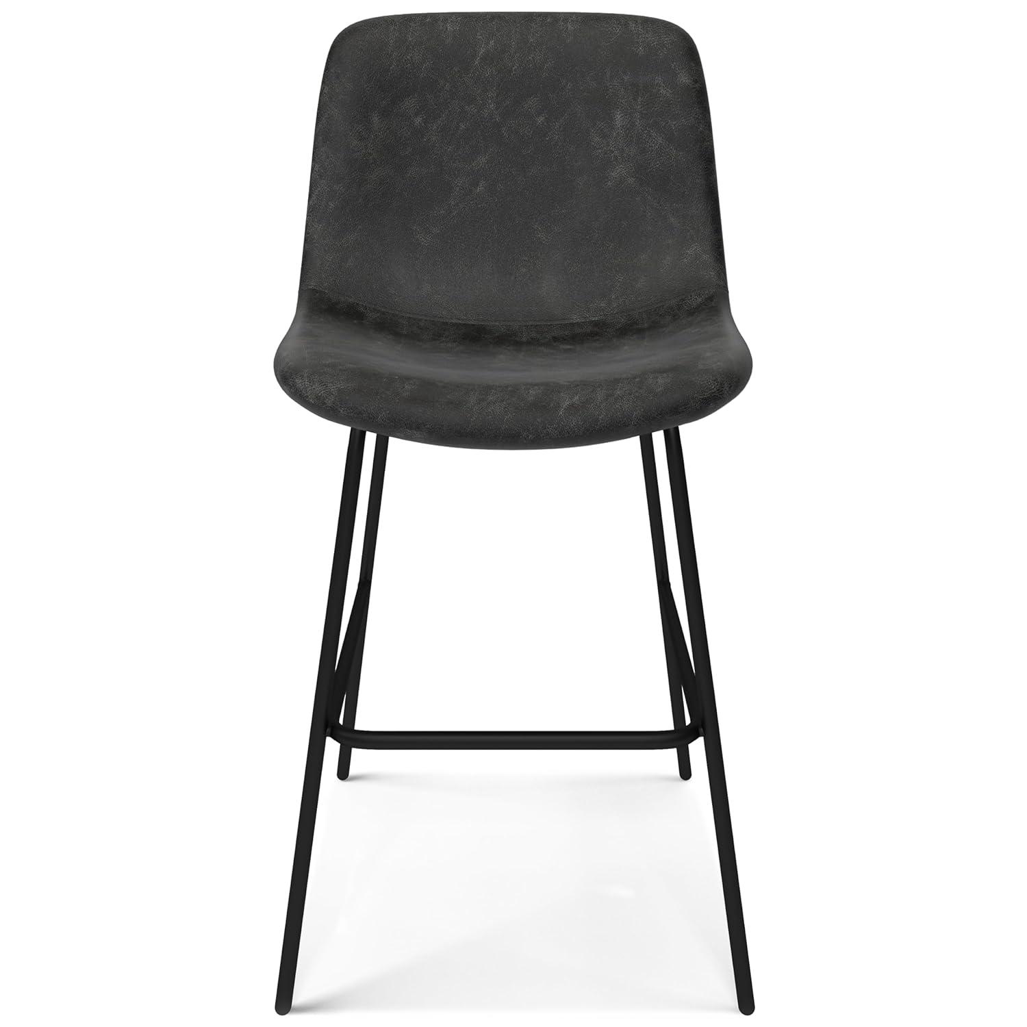Simpli Home Jolie Upholstered Vegan Faux Leather Contemporary Counter Stool with Padded Bucket Seat and Footrest (Set of 2)