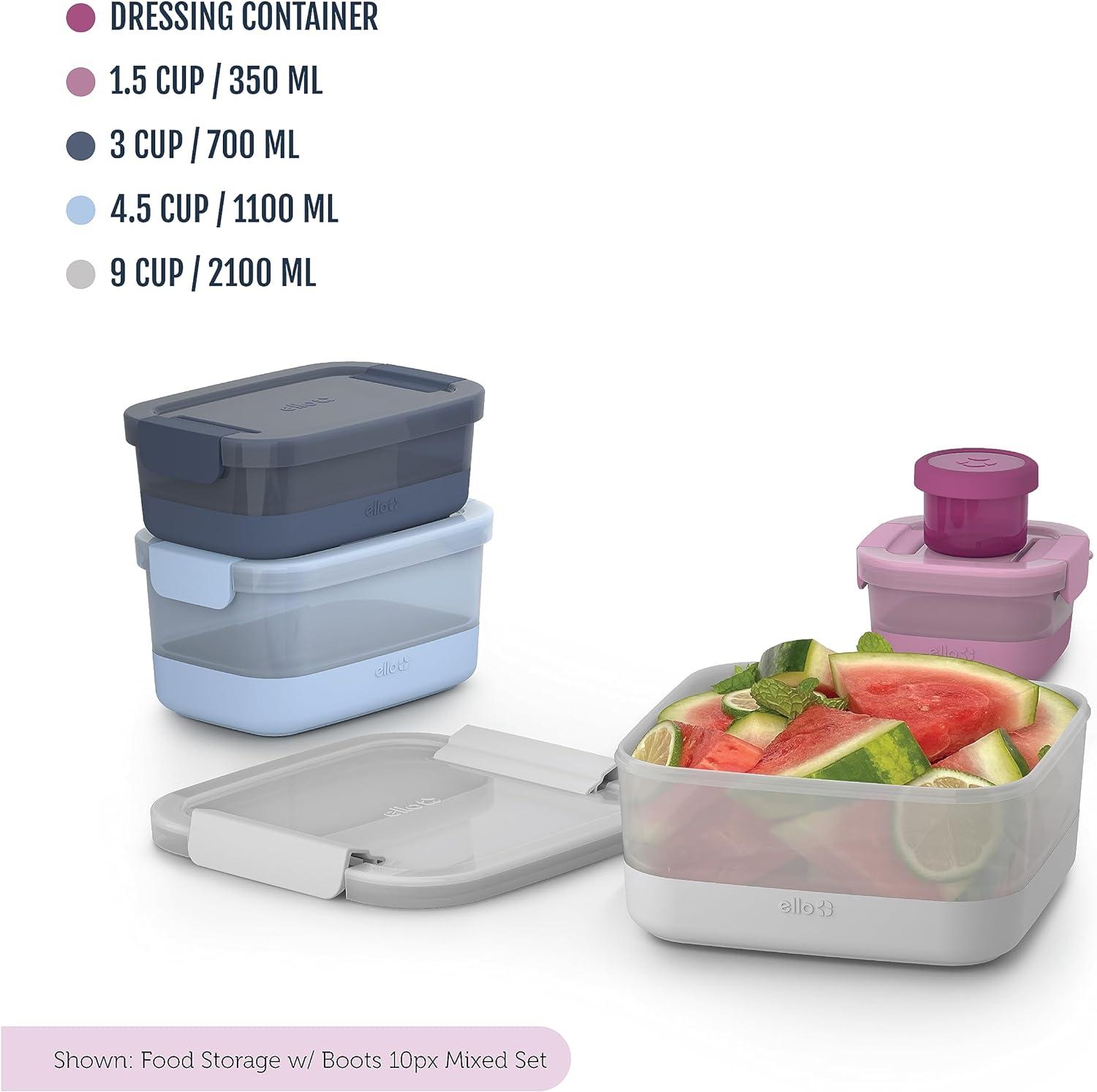 Ello 10pc Plastic Food Storage Container Set with Skid Free Soft Base: Multicolored, Dishwasher-Safe, 5 Containers with Lids