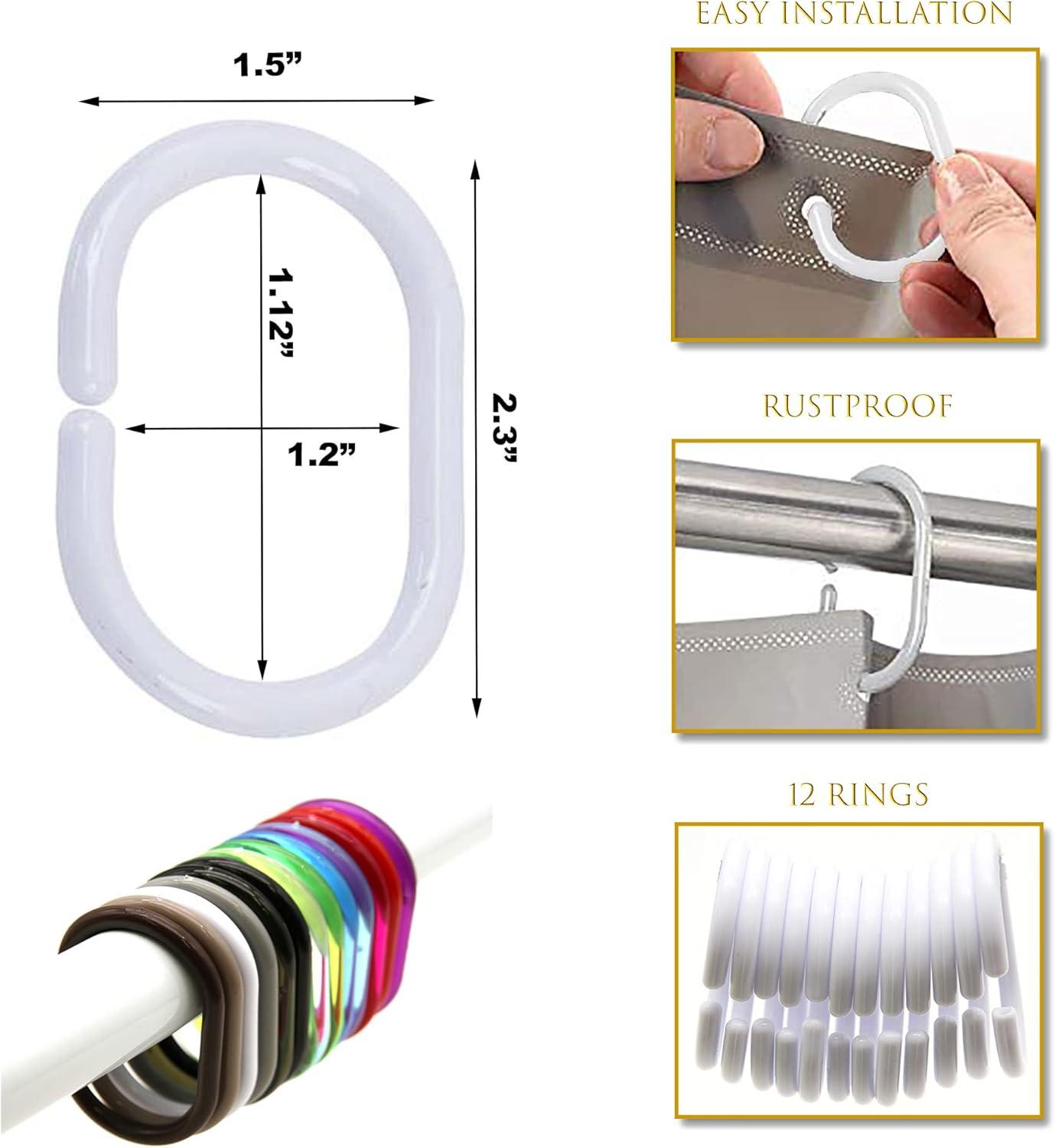Evideco Solid Plastic Shower Curtain Hooks Rings (Set of 12)