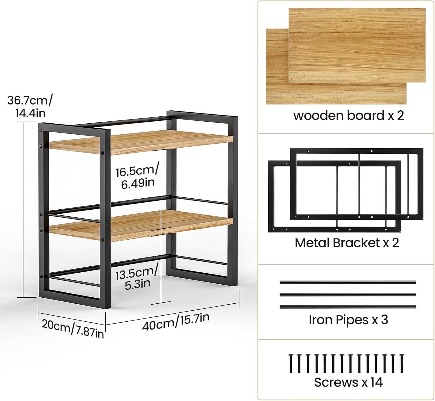 Black and Natural Wood 2-Tier Office Desk Shelf Organizer