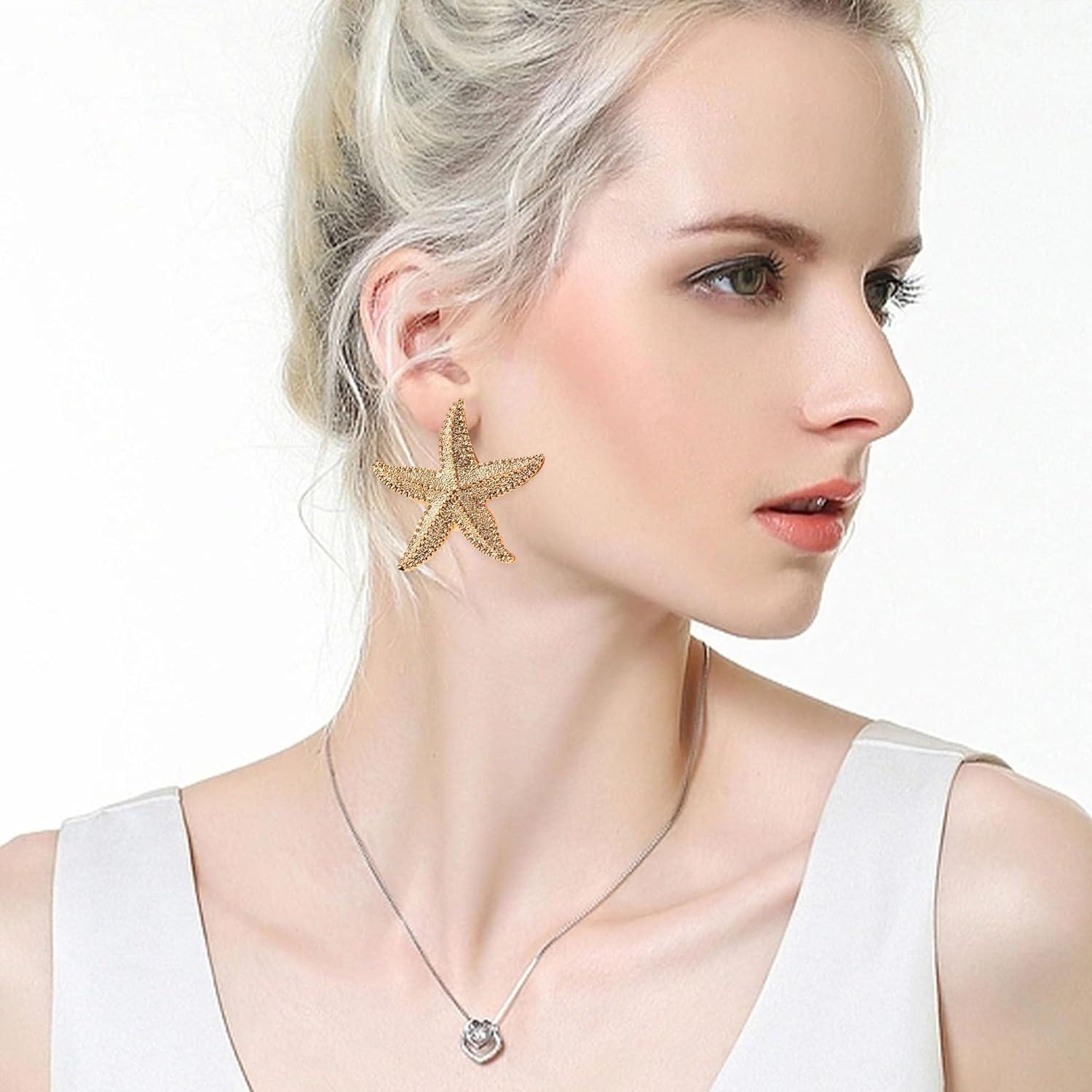 Punk Boho Starfish Earrings Starfish Statement Star Stud Earrings for Women Beach Ocean Summer Jewelry