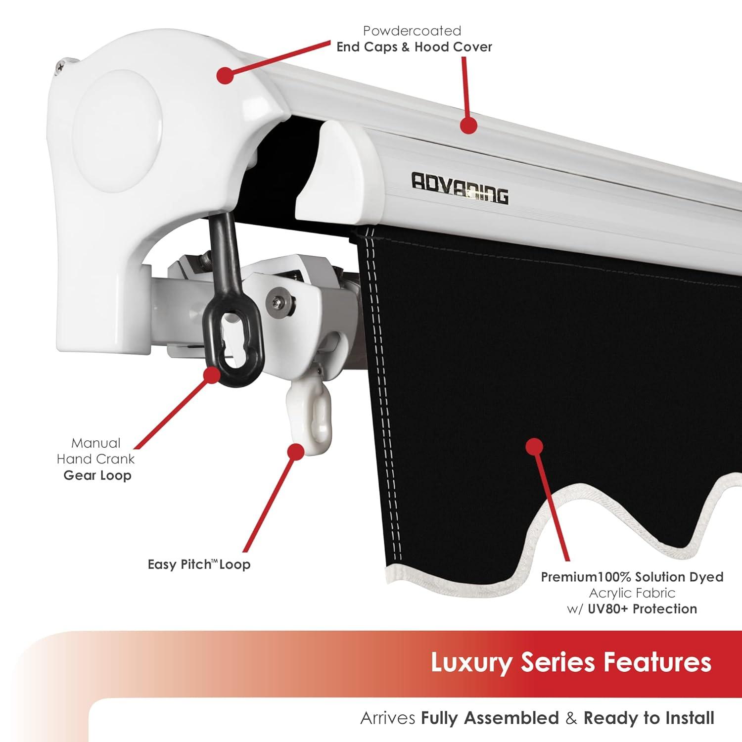 Advaning 10.5'' Fabric, Metal Cover Retractable Patio Awning