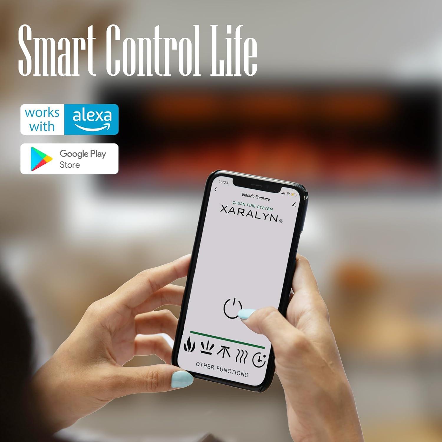 Benrocks 42'' WiFi-Enabled Electric Fireplace Insert - Alexa & App Control, 13 * 13 * 3 Color Combinations, Smart Fireplace Heater, Timer, Logs & Crystals Included, 750/1500W