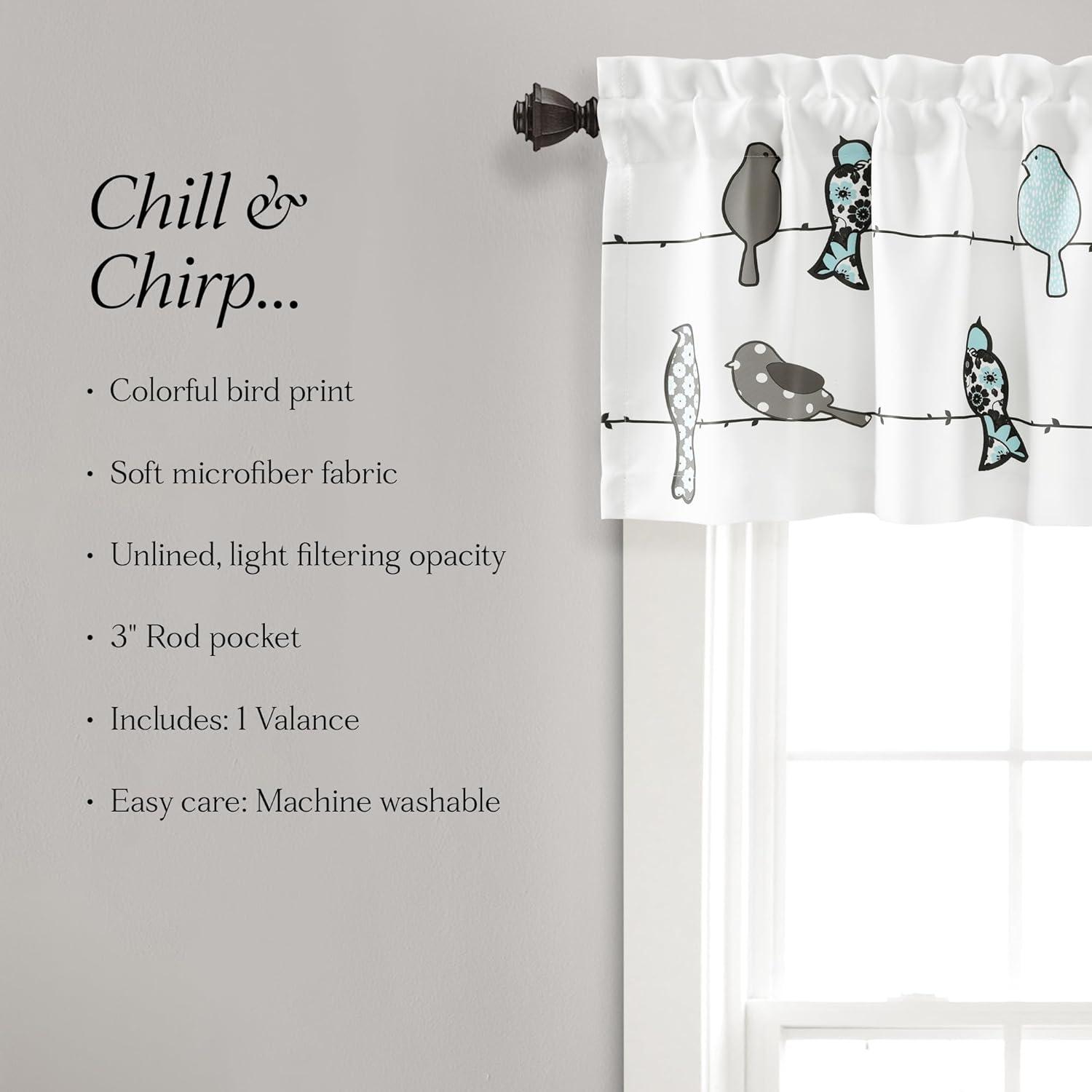 Lush Decor Rowley Birds Room Darkening 18" x 52" + 2" Header Animal print Blue 100% Polyester 3" Rod Pocket Single Valance