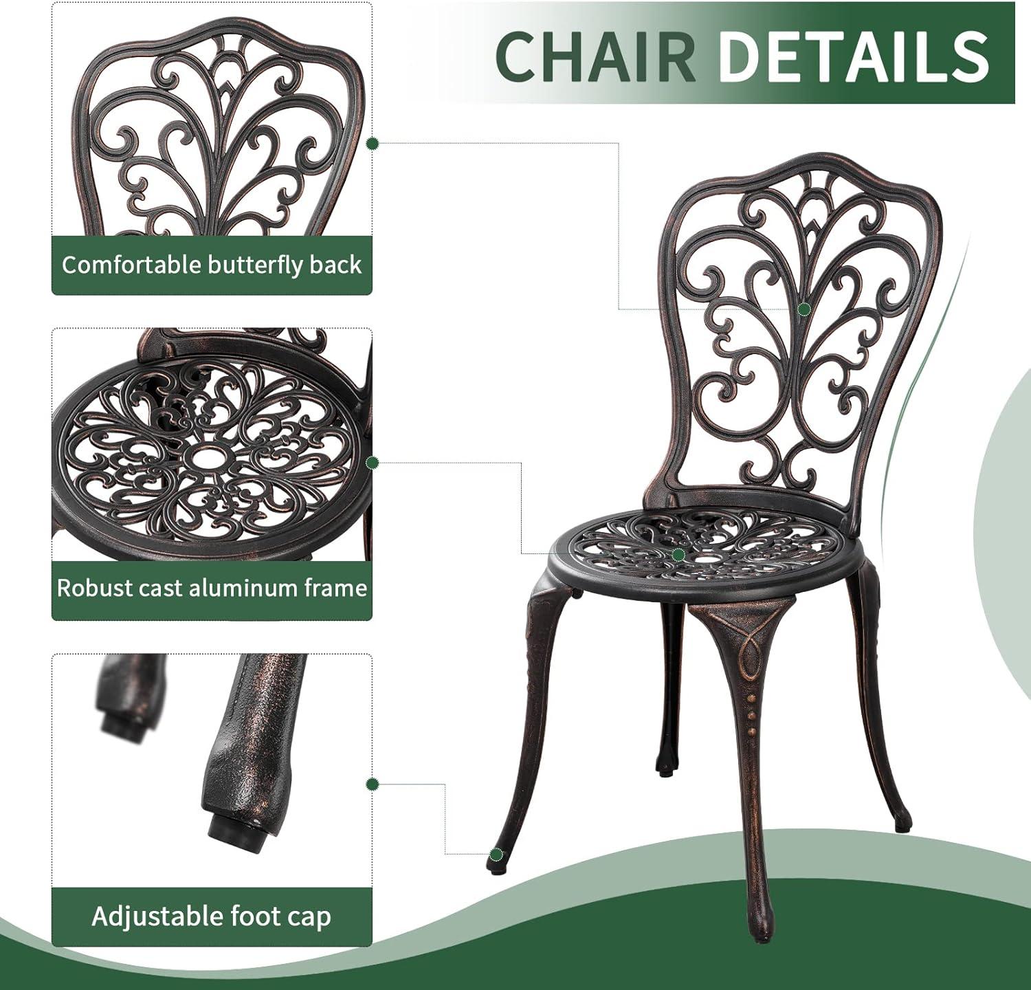 Butterfly Black Cast Aluminum 3-Piece Patio Bistro Set