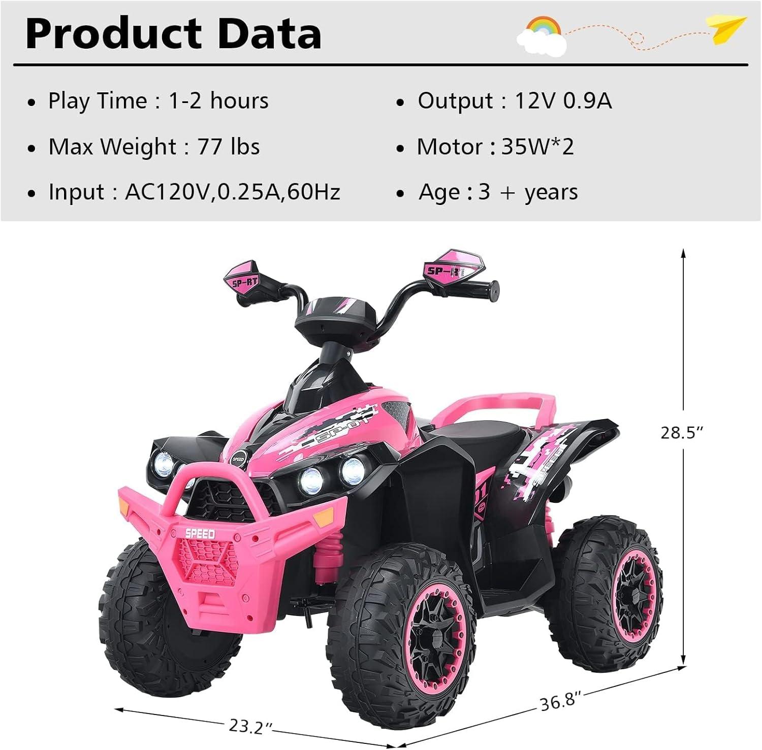 Infans 12V Battery Powered Kids Ride On ATV Electric 4-Wheeler Quad Car w/ MP3 & Light