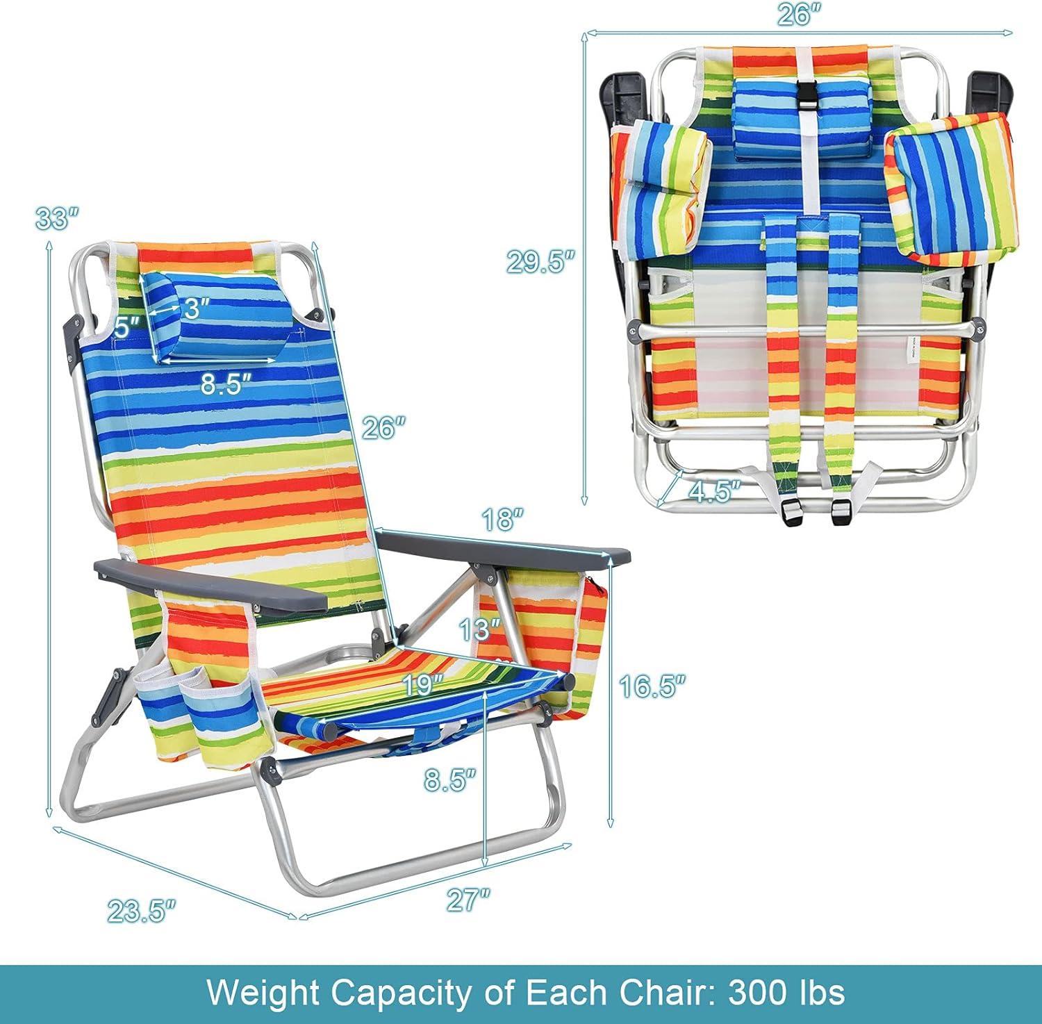Costway 4-Pack Folding Backpack Beach Chair 5-Position Outdoor Reclining Chairs with Pillow Yellow
