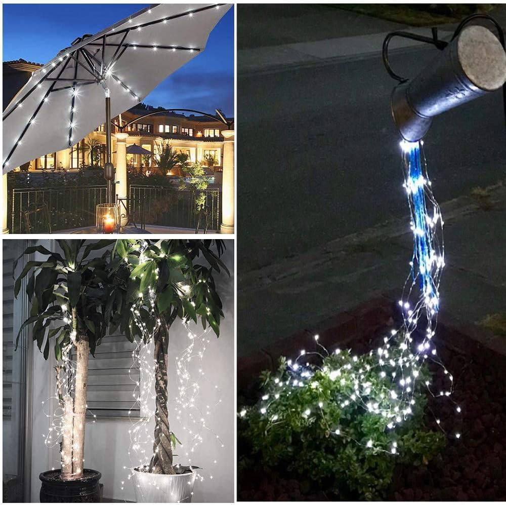 Soltuus Solar Fairy Lights Outdoor White, Multi Strand 180 LEDs Watering Can String Light, Waterproof Solar Powered Waterfall Lights, Cool White Firefly Bunch Lights