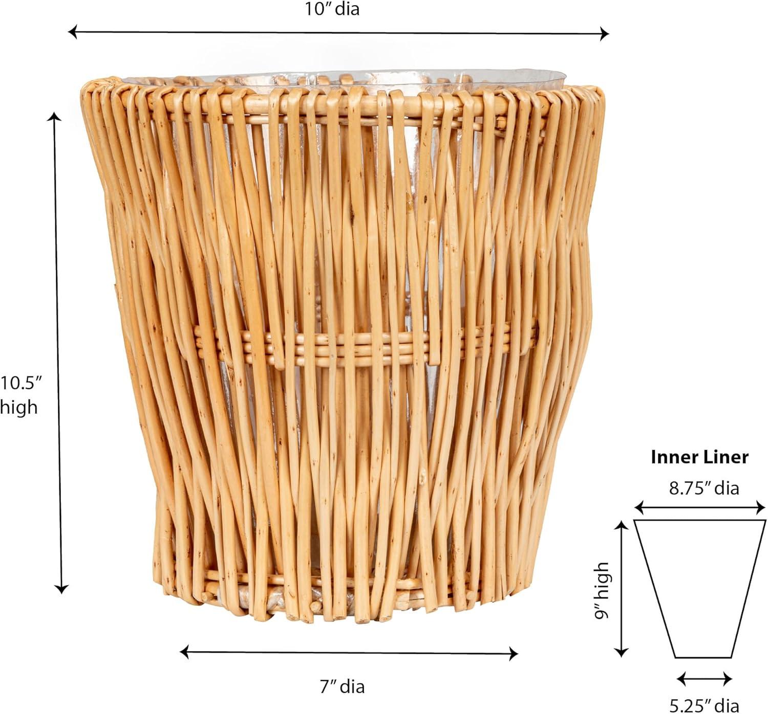 Natural Handwoven Willow Waste Basket with Removable Liner