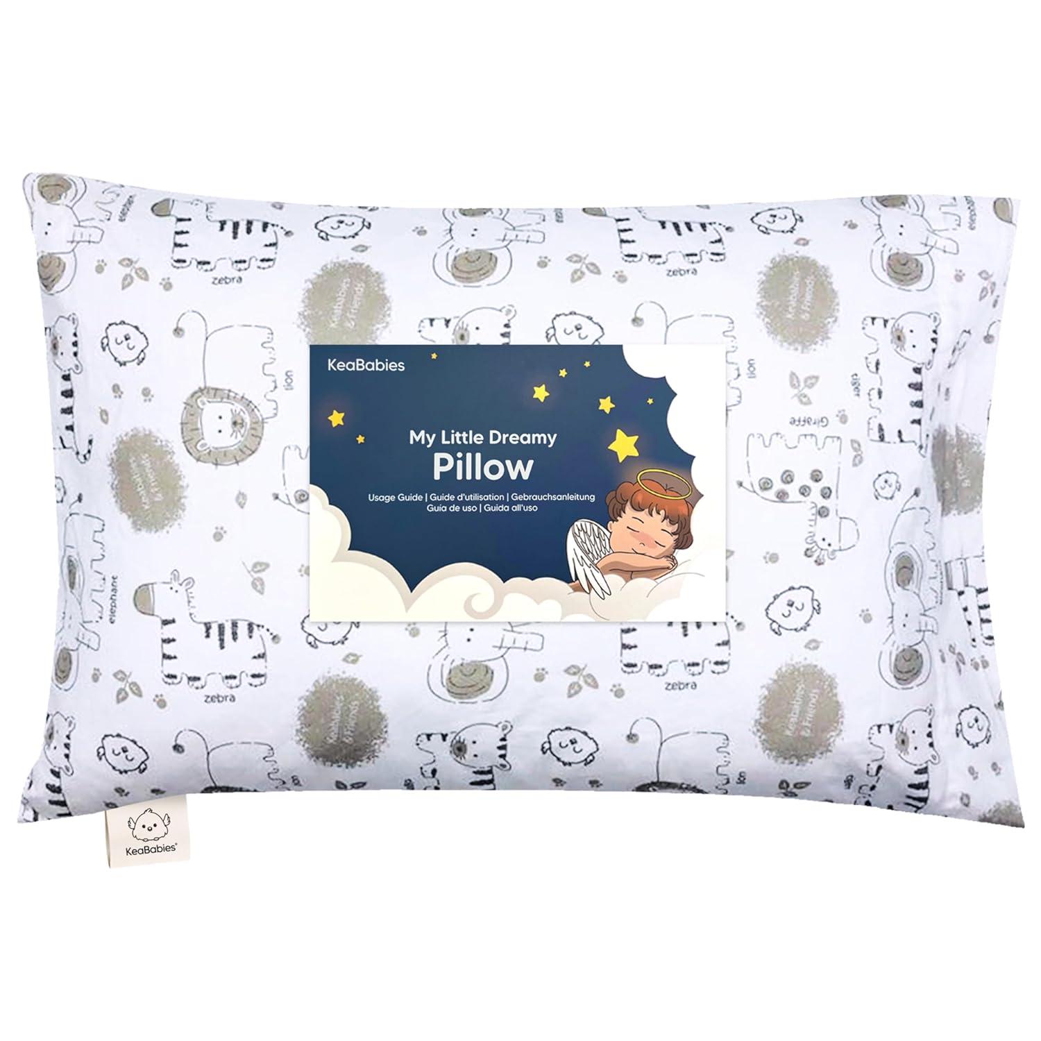 KeaBabies Toddler Pillow with Pillowcase, 13X18 Soft Organic Cotton Toddler Pillows for Sleeping, Kids Travel Pillow Age 2-5 (KeaSafari)