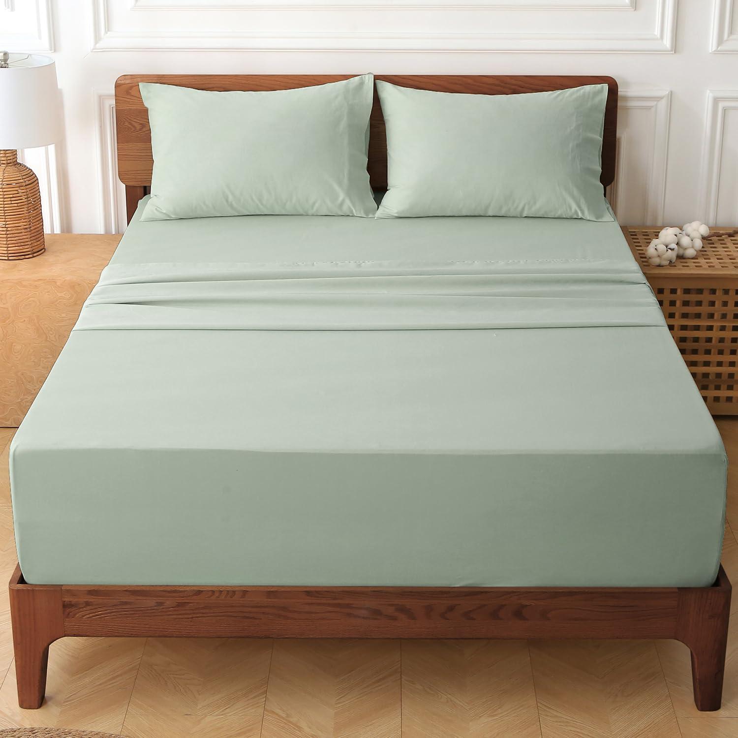 Sage Green King Cotton Deep Pocket Sheet Set