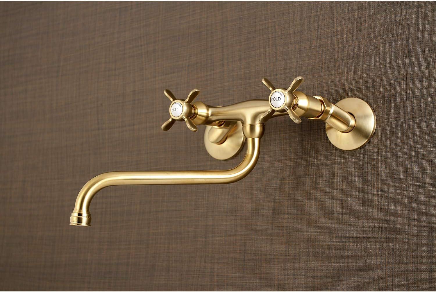 Essex 9" Traditional Brushed Brass Wall Mount Bathroom Faucet