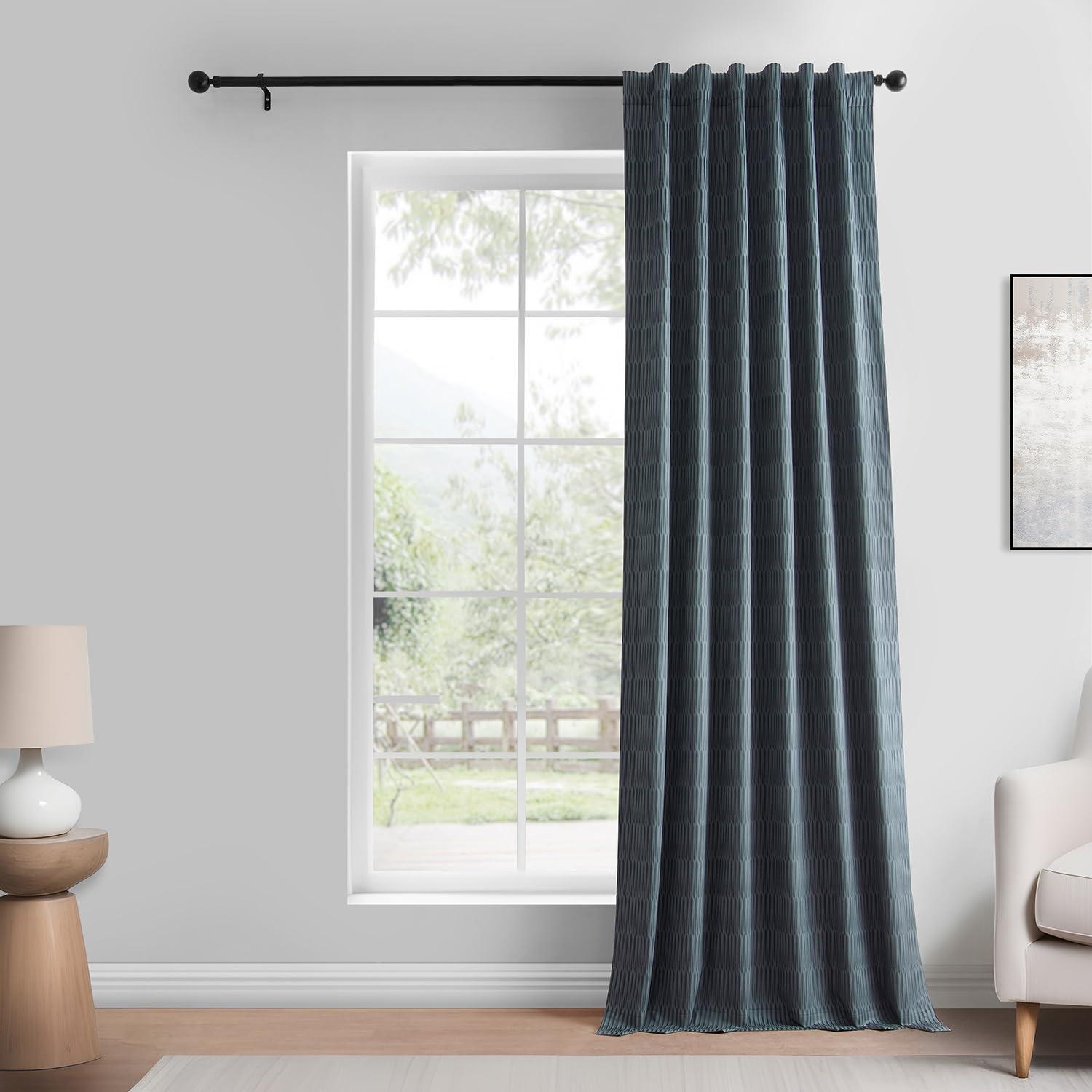 HPD Half Price Drapes Lounge Embossed Velvet Curtains 84 Inches Long Room Darkening Curtain for Bedroom and Living Room (1 Panel), 50W x 84L, Deep Blue