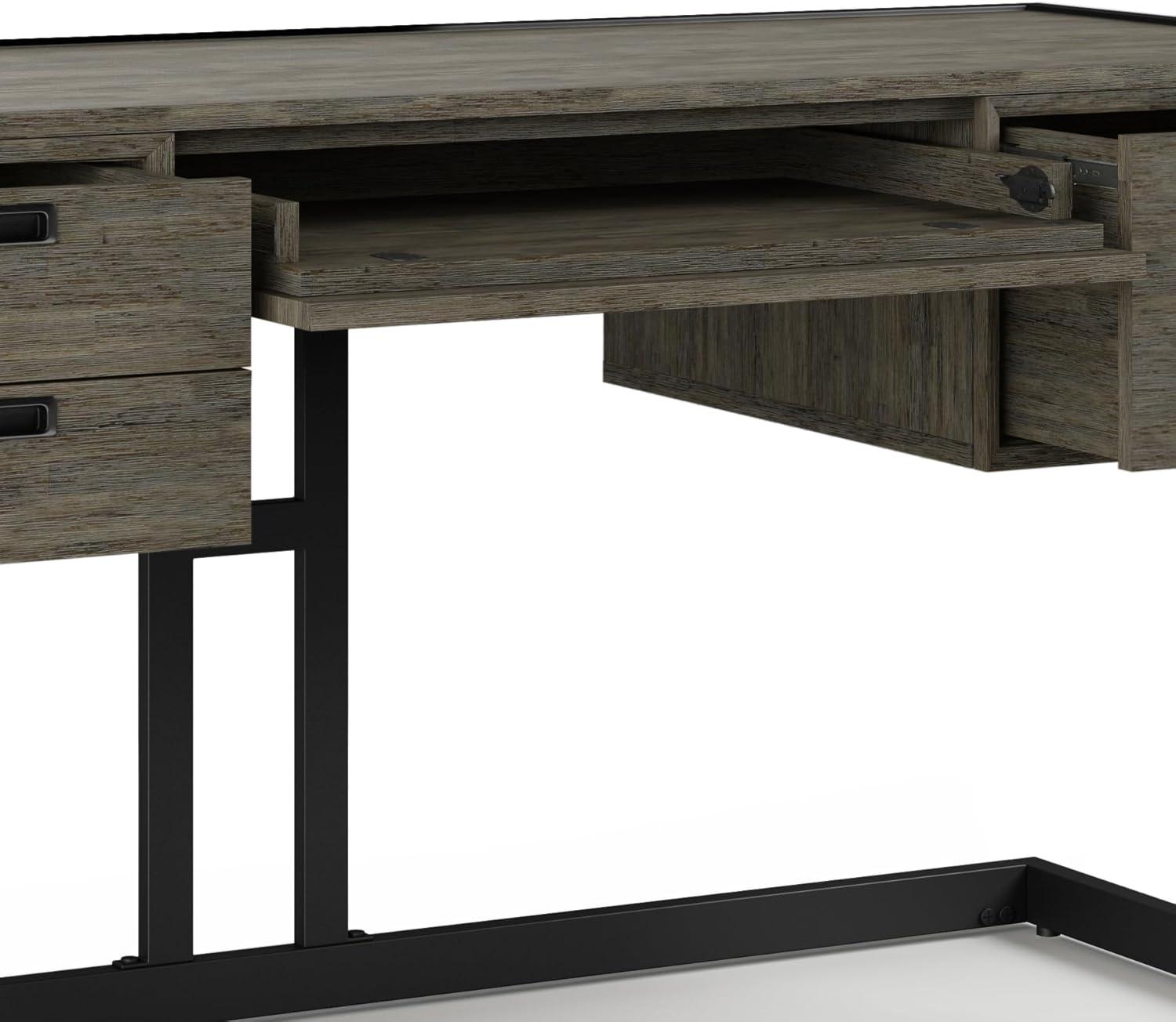 Simpli Home Hampden 60"W Wood and Metal Desk in Weathered Gray