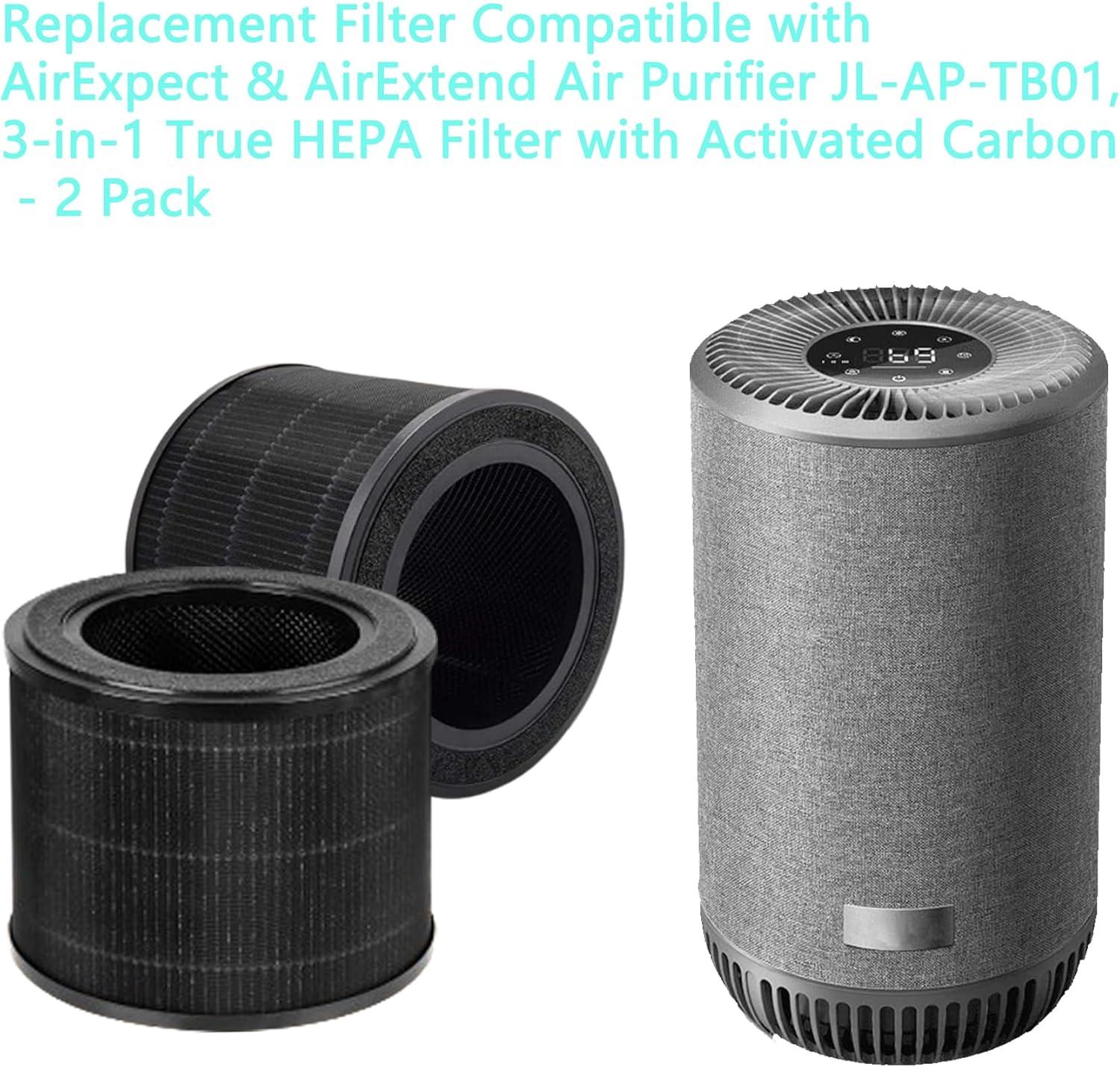 PUREBURG 2-Pack Replacement True HEPA Filters Compatible with AirExpect & AirExtend Air Purifiers JL-AP-TB01,H13 3-Stage Filtration Activated carbon Air Clean Voc Dust Odor Smoke PM2.5