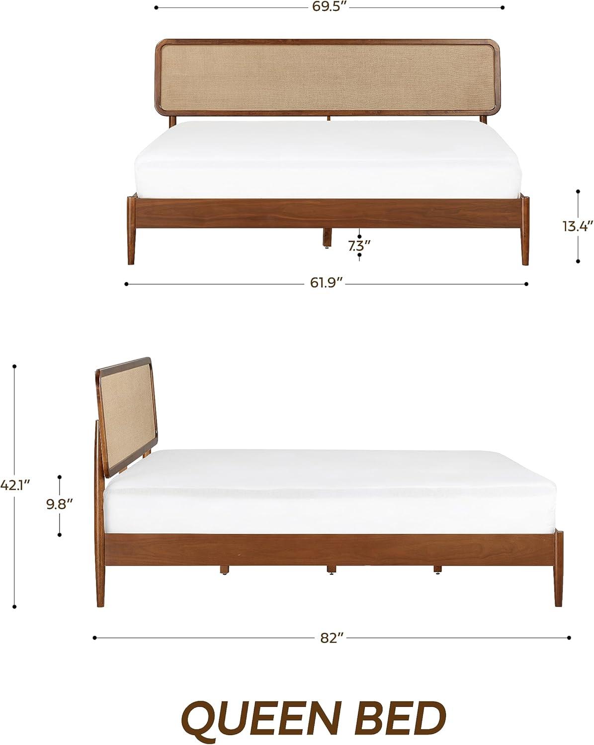 Lupin Solid Wood Bed Frame with Headboard and Silent Slats, 1000 lbs Capacity Bed Frame