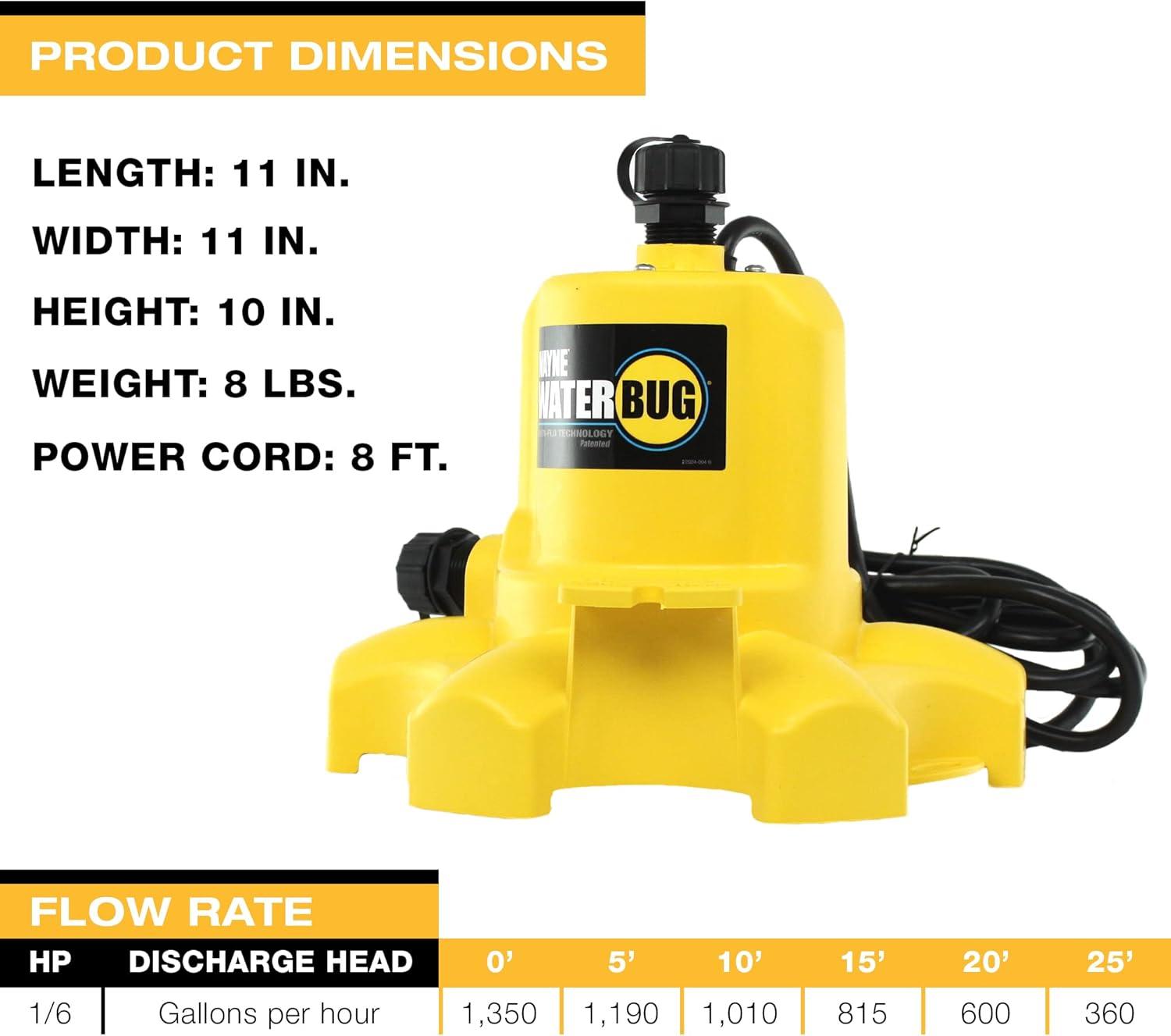 Wayne Yellow Thermoplastic Submersible Utility Pump 1/6 HP