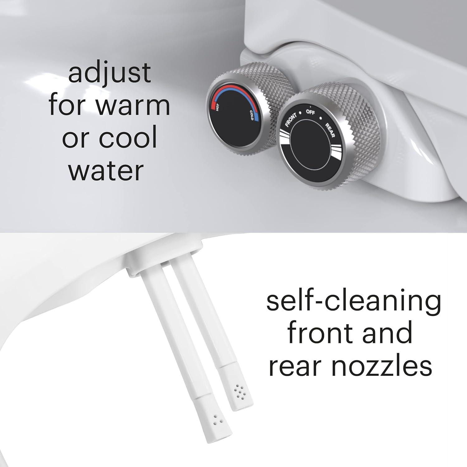 Brondell Bidet Toilet Seat Non-Electric Swash Ecoseat, Fits Elongated Toilets, White - Dual Nozzle System, Ambient Water Temperature - Bidet with Easy Installation