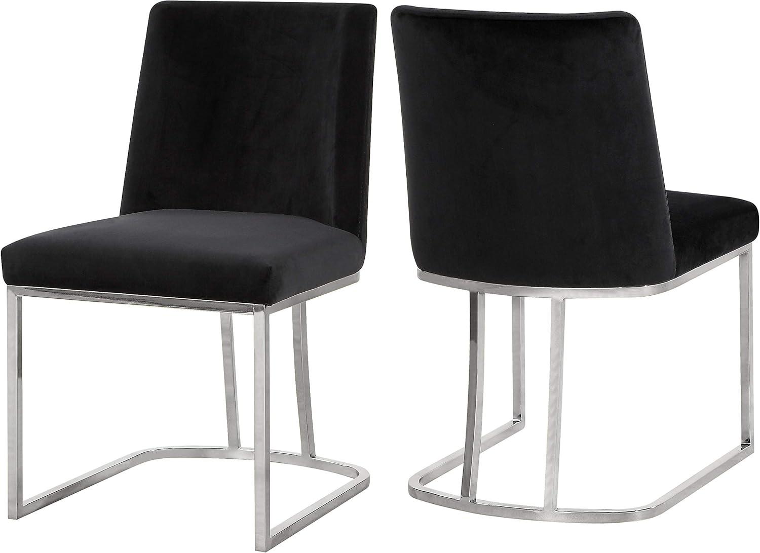 Velvet Upholstered Side Chair in Black with Chrome Metal Frame