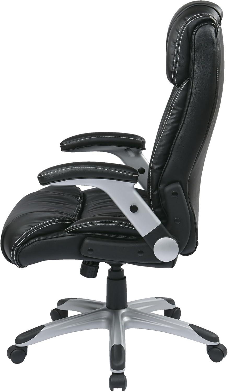 ErgoExec High-Back Swivel Black Leather Executive Chair with Adjustable Arms