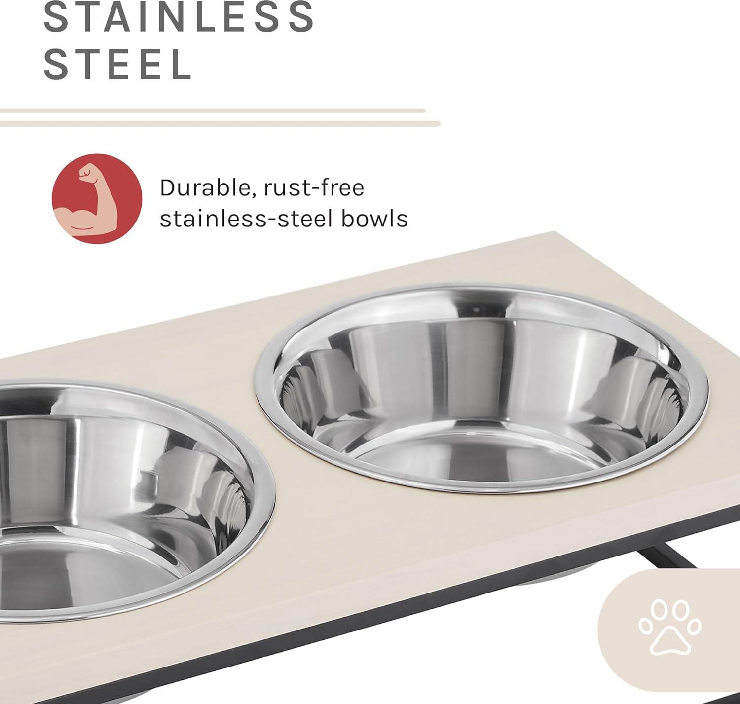 Elevated Dual Stainless Steel Pet Bowls with Wood Frame