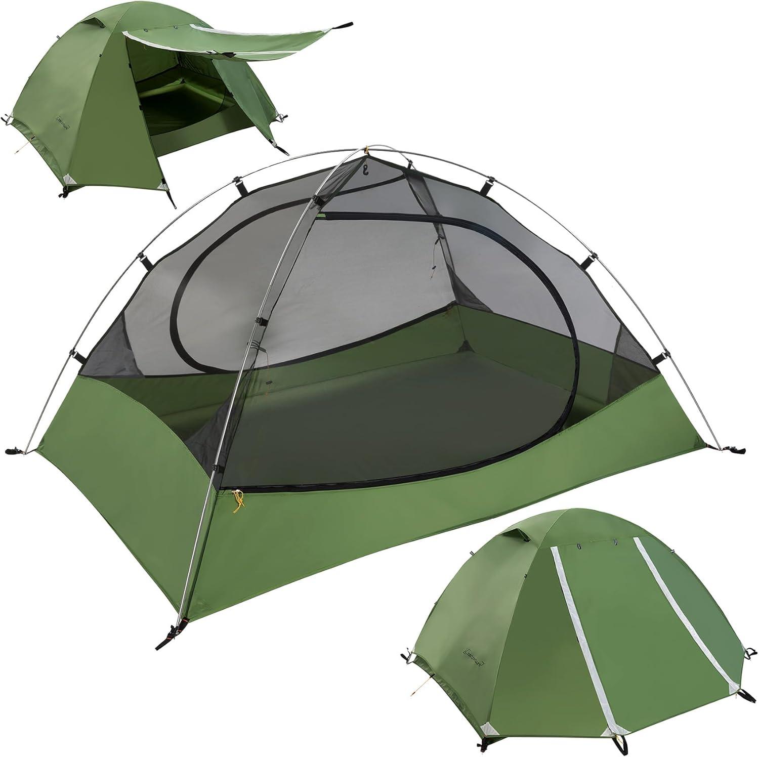 Green Ultralight 4-Person Aluminum Camping Tent with Vestibule