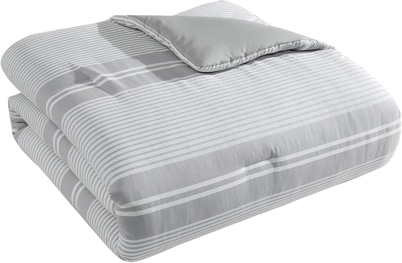 Tahari Gwen 3-Piece White/Grey Waffle Stripe Cotton Comforter Set