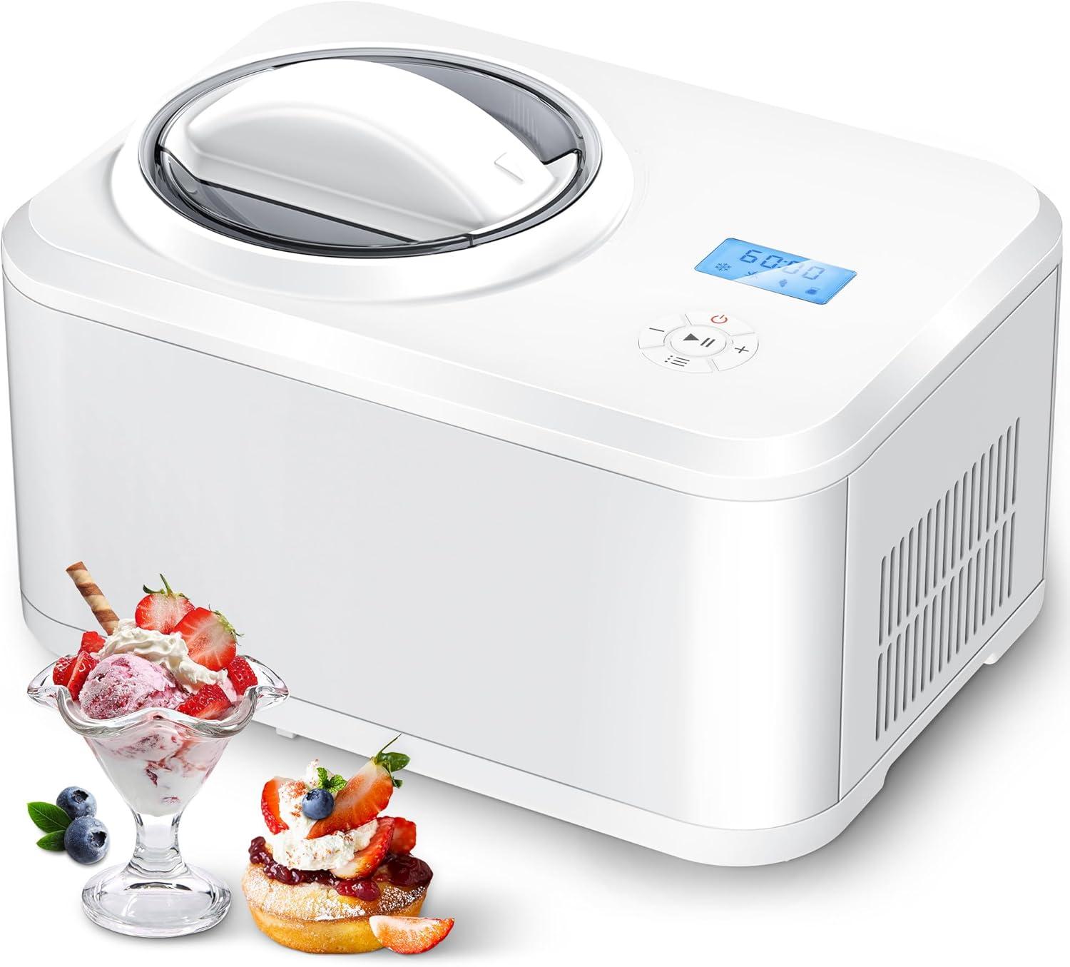 COWSAR 1.5 Quart Ice Cream Maker Machine with Built-in Compressor, Fully Automatic and No Pre-freezing, Frozen Yogurt, Keep-cooling and Timer