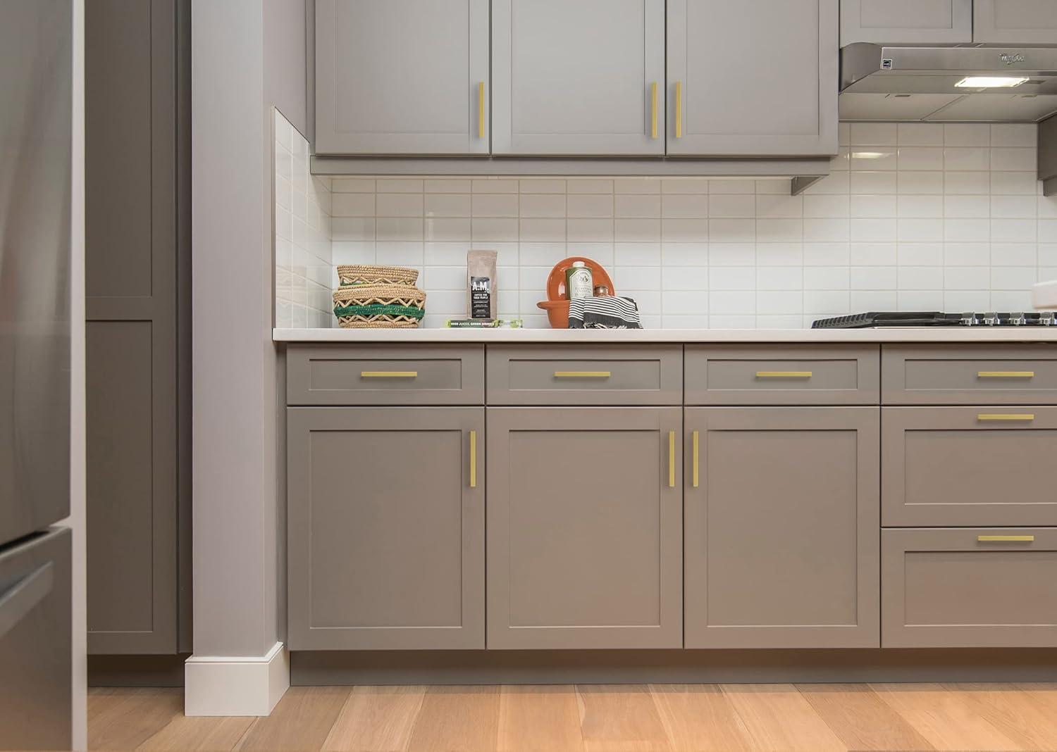 Ravinte 30 Pack 5 Inch Stainless Steel Cabinet Handles Square Cabinet Pulls Brushed Brass Cabinet Hardware Kitchen Cabinet Drawer Pulls Come with Screwdriver