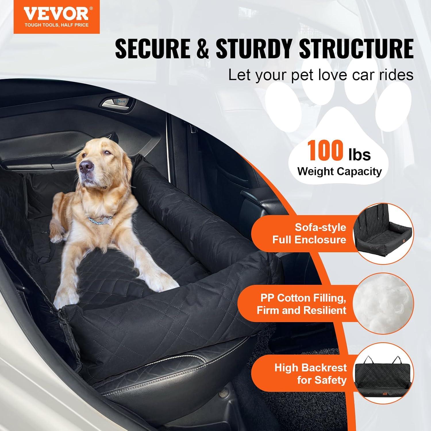 Black Waterproof Soft Sided Dog Car Seat with Safety Leash