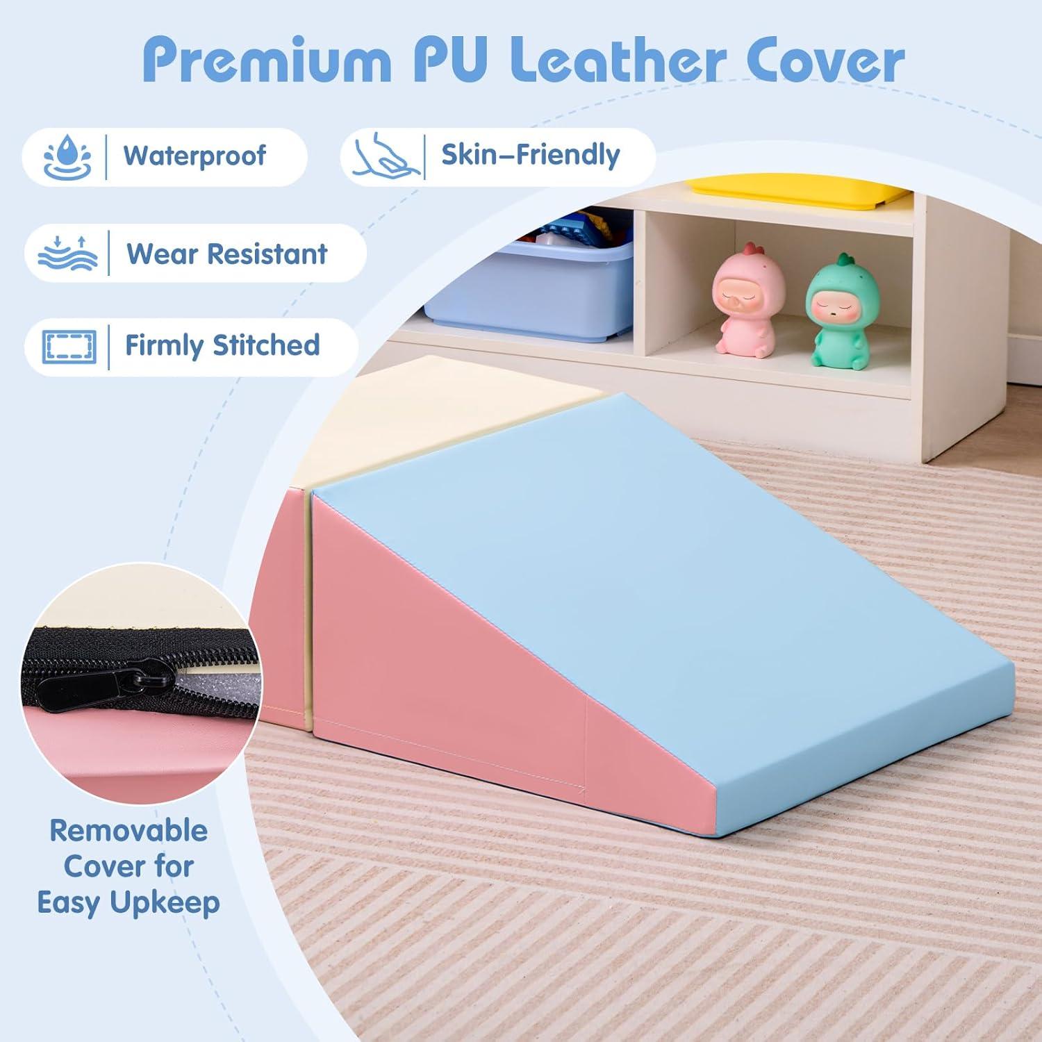 Costway Step and Slide Climber for Infants and Toddlers Baby Soft Foam Structure Blocks Pink