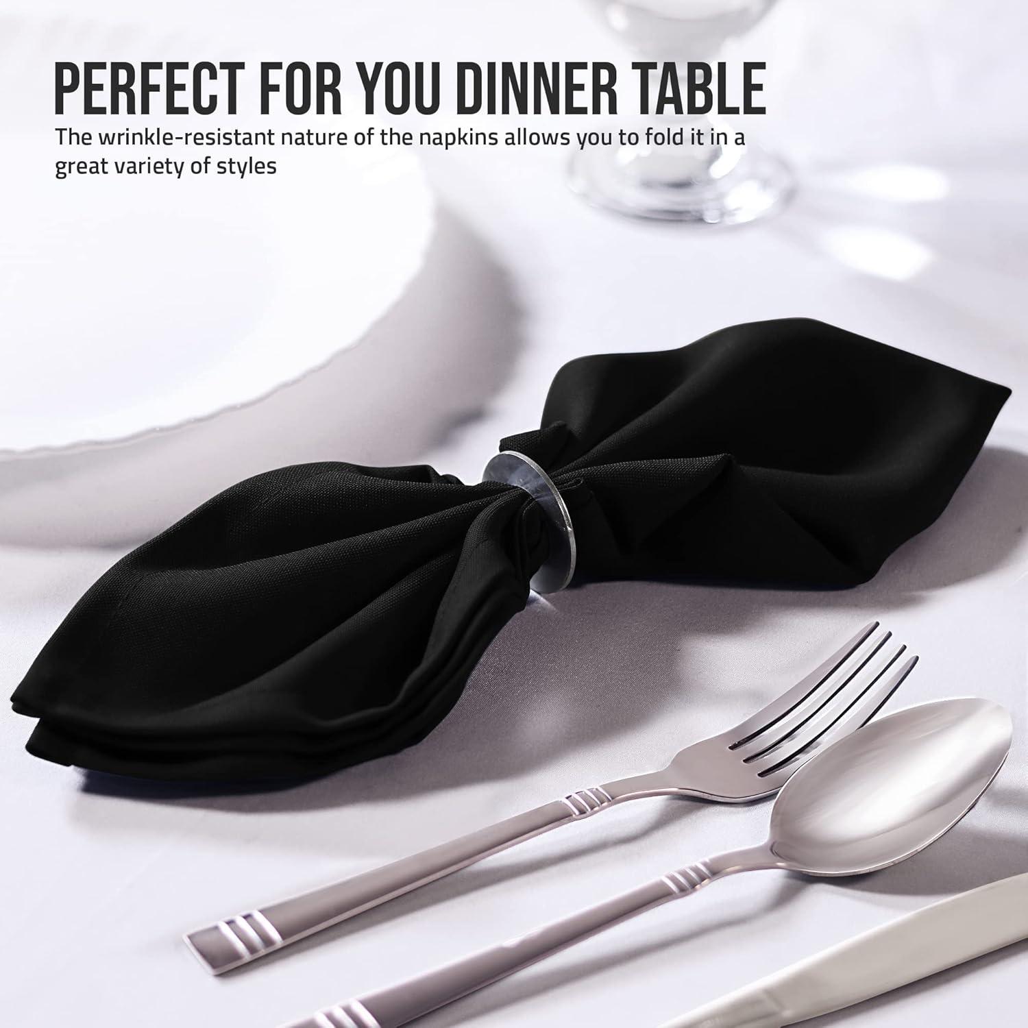 Black Polyester 20x20 Inch Cloth Napkins, 12 Pack