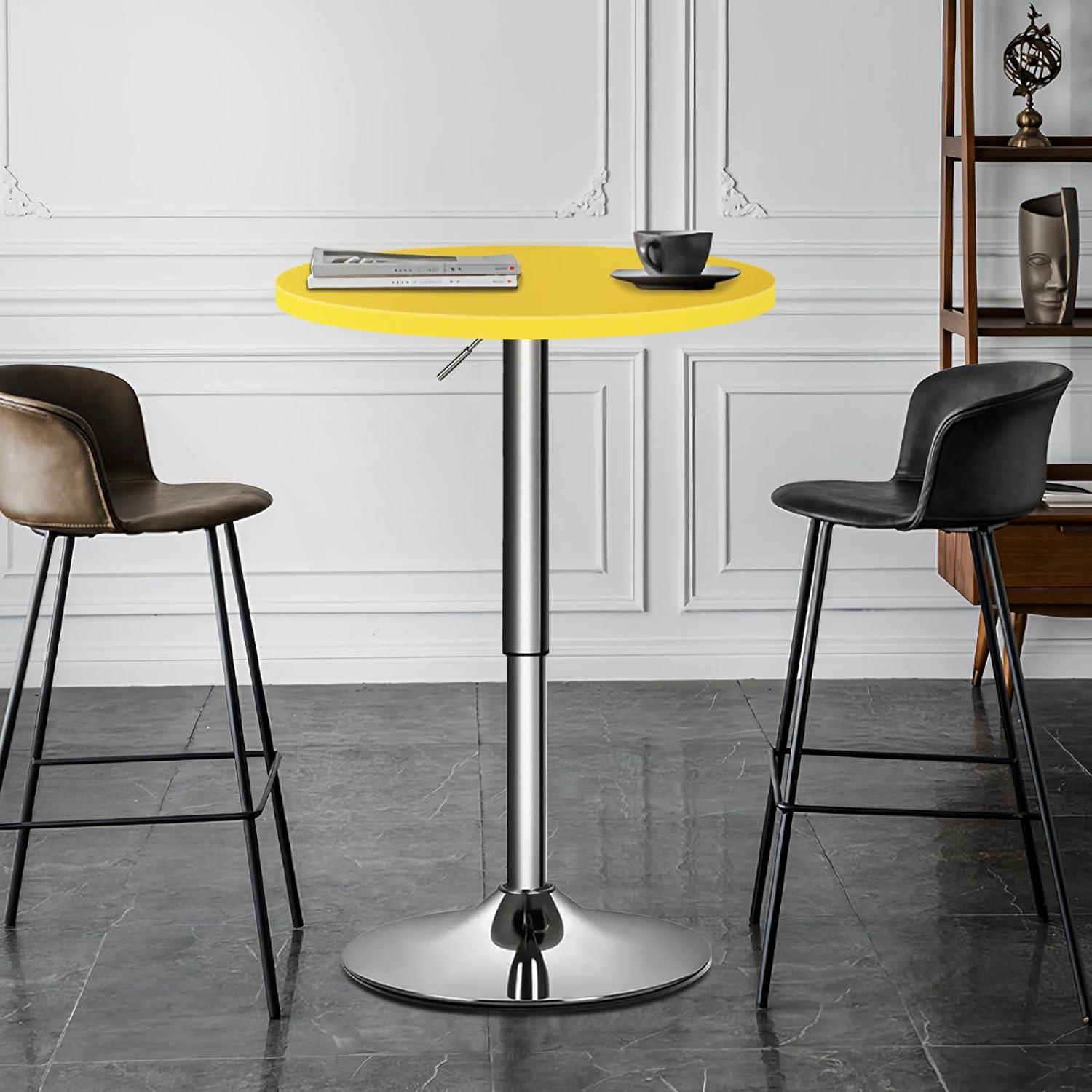 Magshion 23.6" Round Adjustable Height Bistro Bar Pub Table, Metal Base Pub Table, Yellow