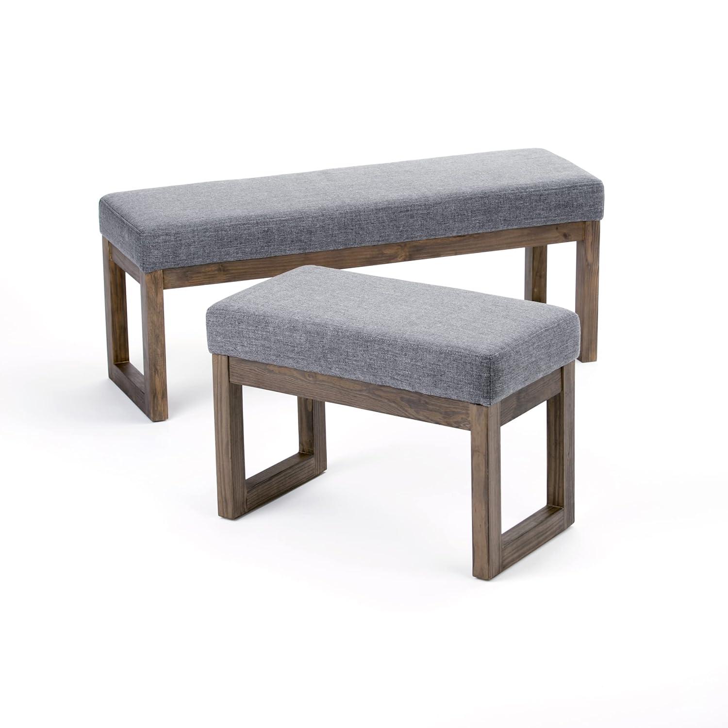 Simpli Home Milltown Ottoman Bench with Upholstered Seat and Solid Wood Frame