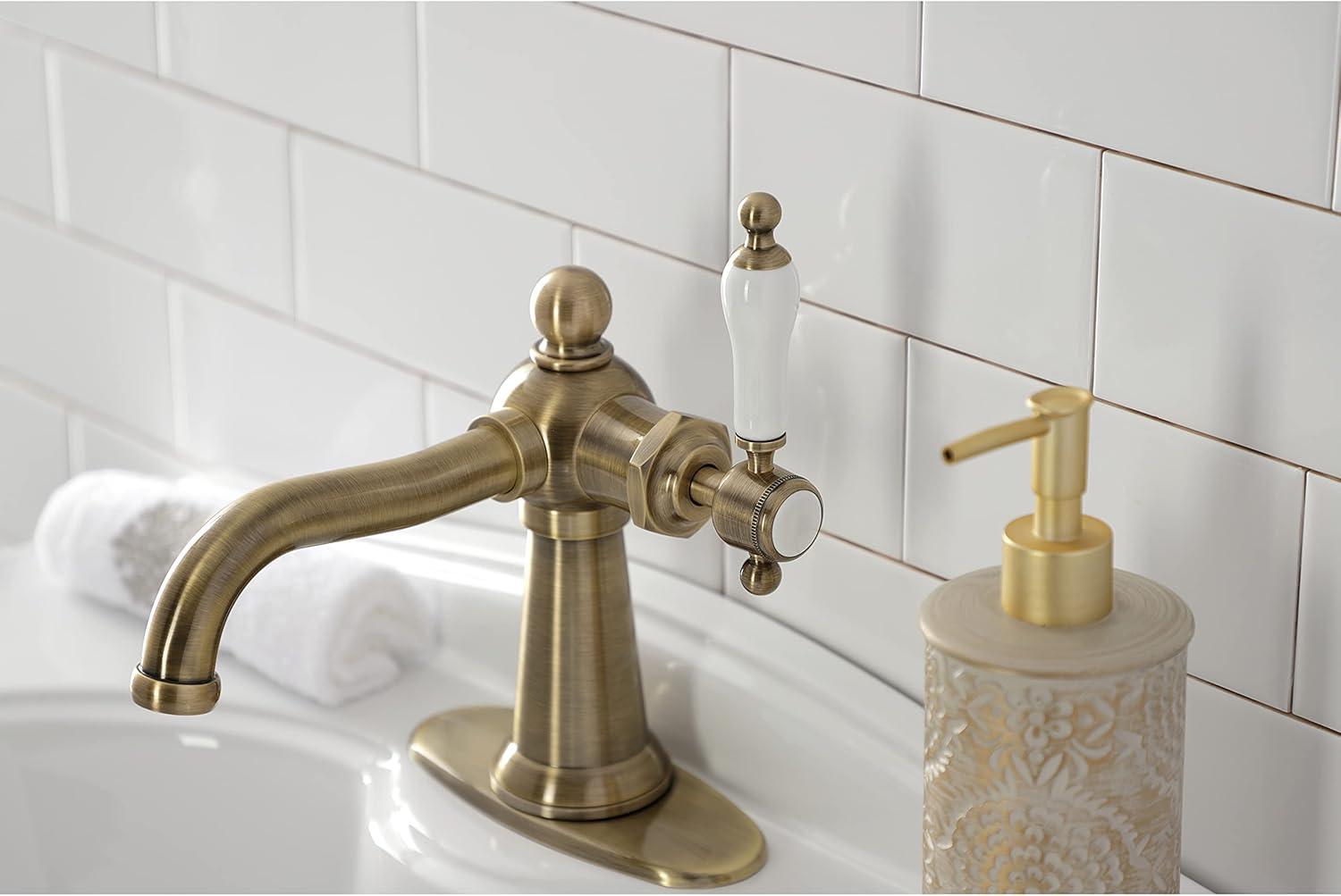Kingston Brass Nautical Single-Handle 1-Hole Deck Mount Bathroom Faucet with Push Pop-Up and Deck Plate