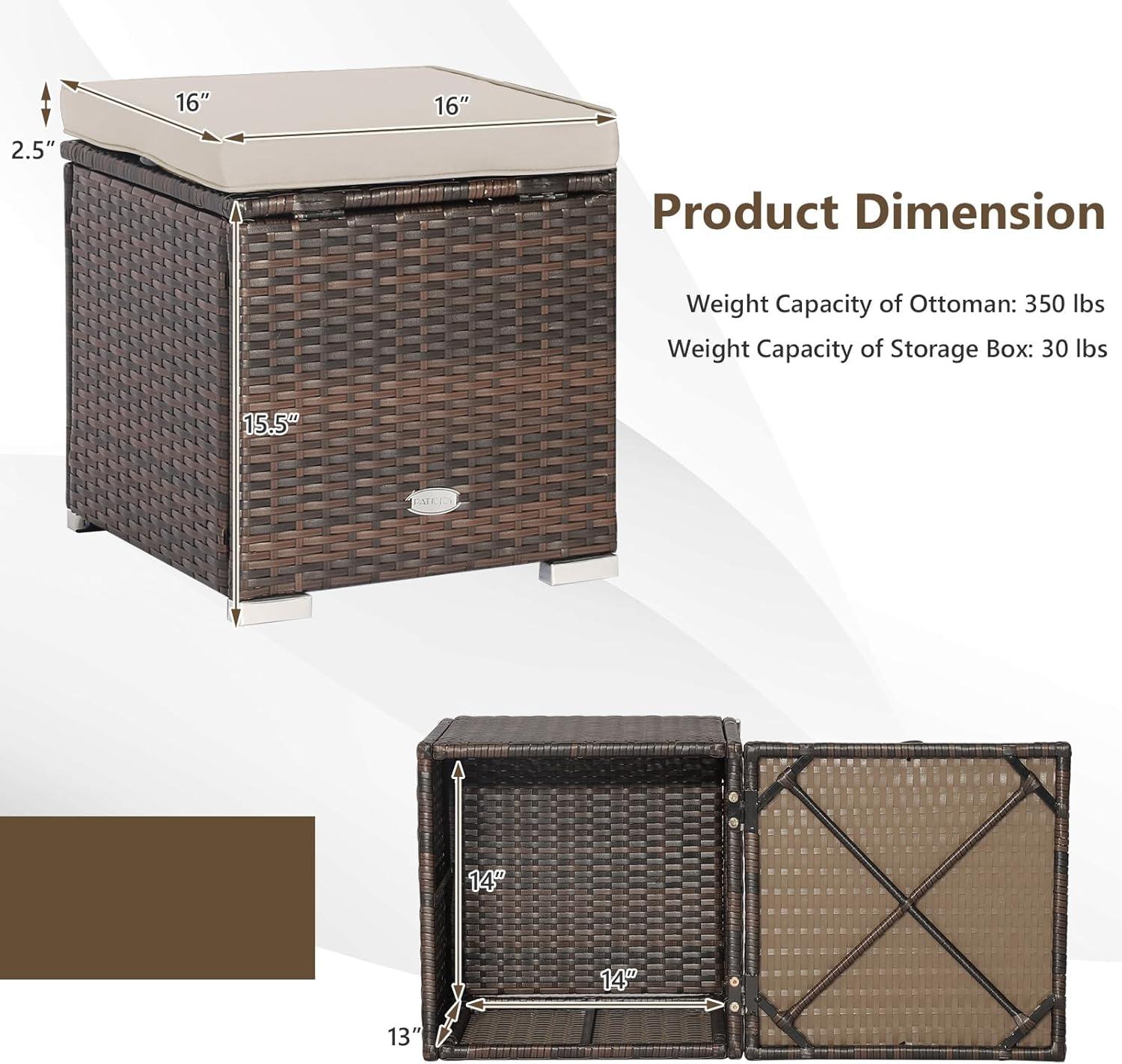 Navy Cushioned PE Rattan Storage Ottomans Set