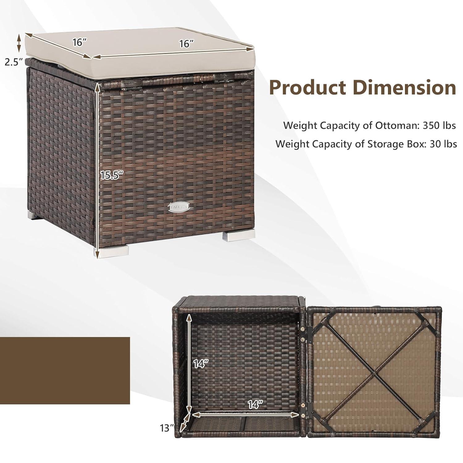 Navy Cushioned PE Rattan Storage Ottomans Set