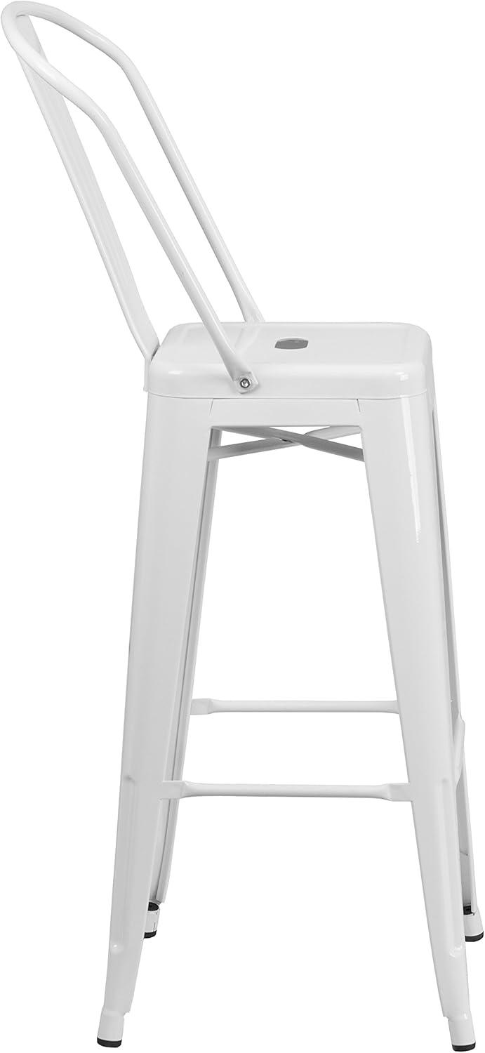 Merrick Lane White 30" High Metal Bar Height Stool with Removable Back for Indoor-Outdoor Use