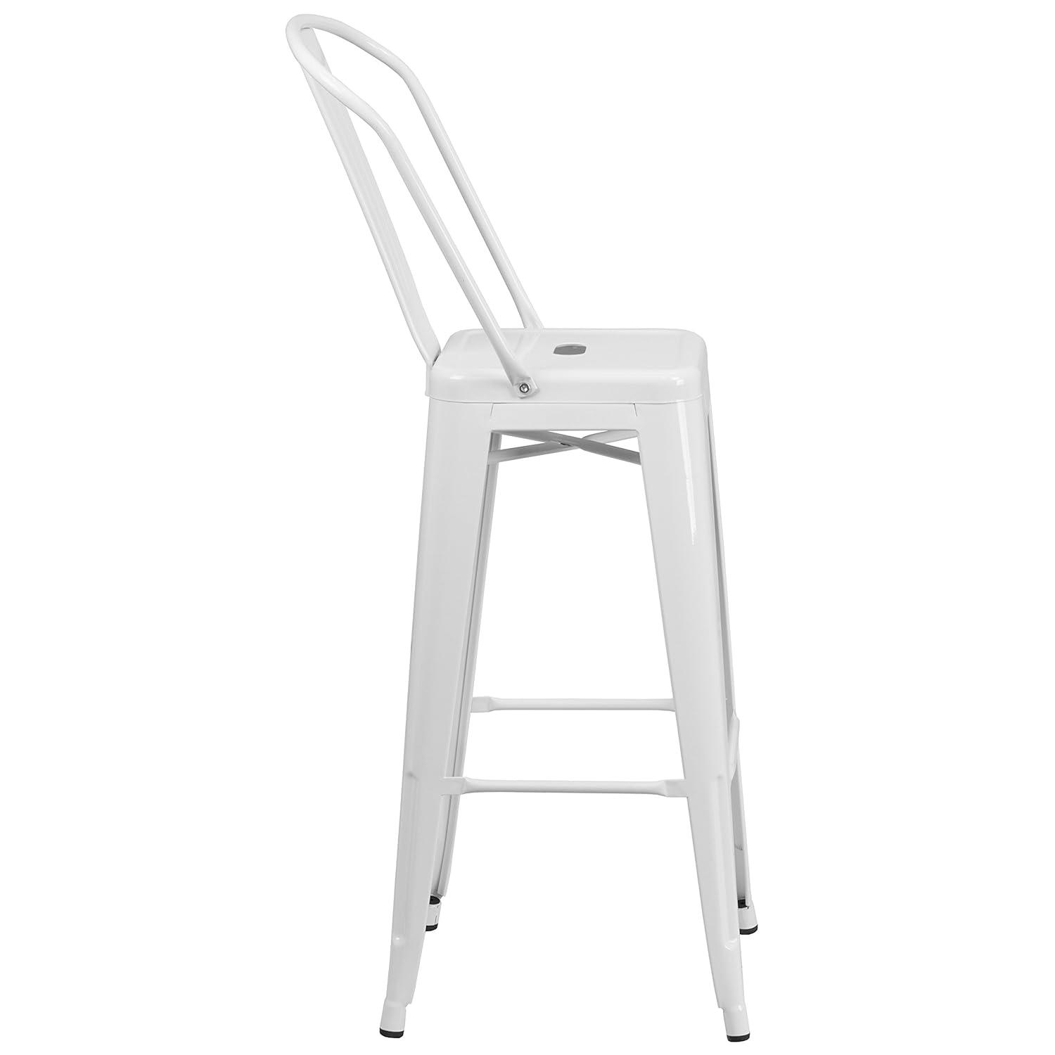 Merrick Lane White 30" High Metal Bar Height Stool with Removable Back for Indoor-Outdoor Use