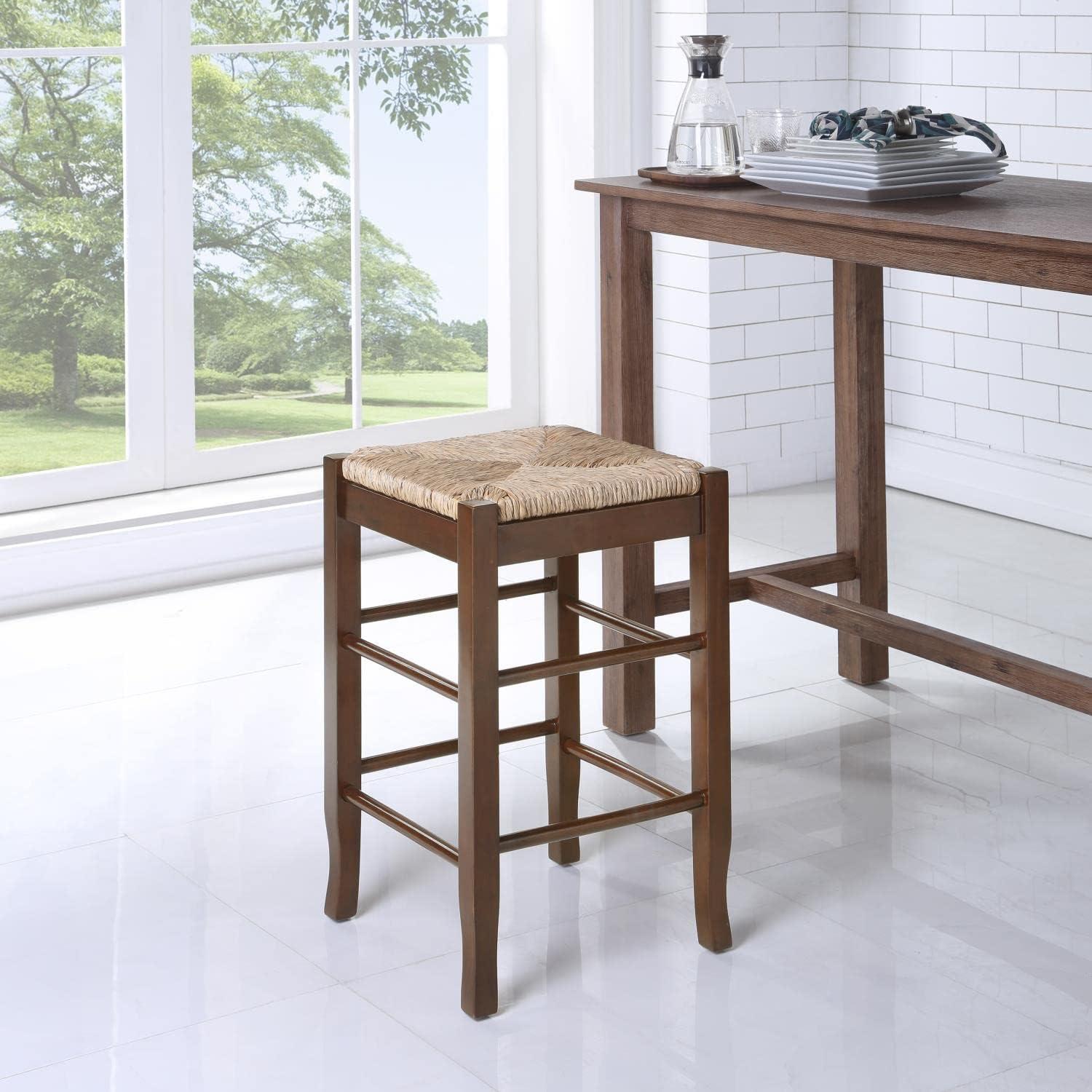 Boraam 24" Rush Seat Hardwood Counter Height Barstool Cappuccino: Solid Wood, Fixed Height, 300lb Capacity