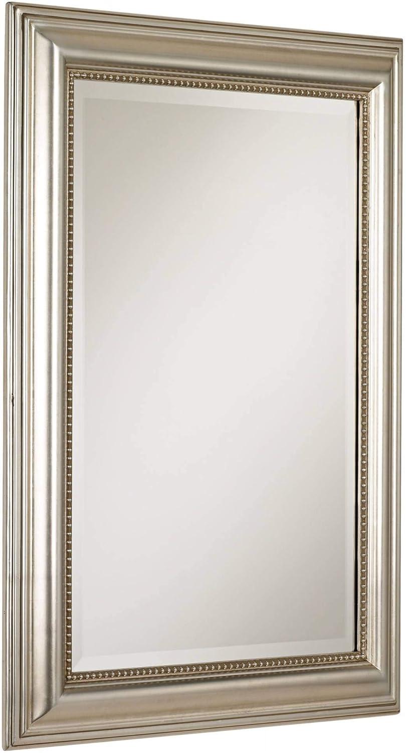 Uttermost Rectangular Vanity Accent Wall Mirror Modern Beveled Silver Leaf Gray Glaze Wood Frame 26 3/4" Wide for Bathroom Bedroom