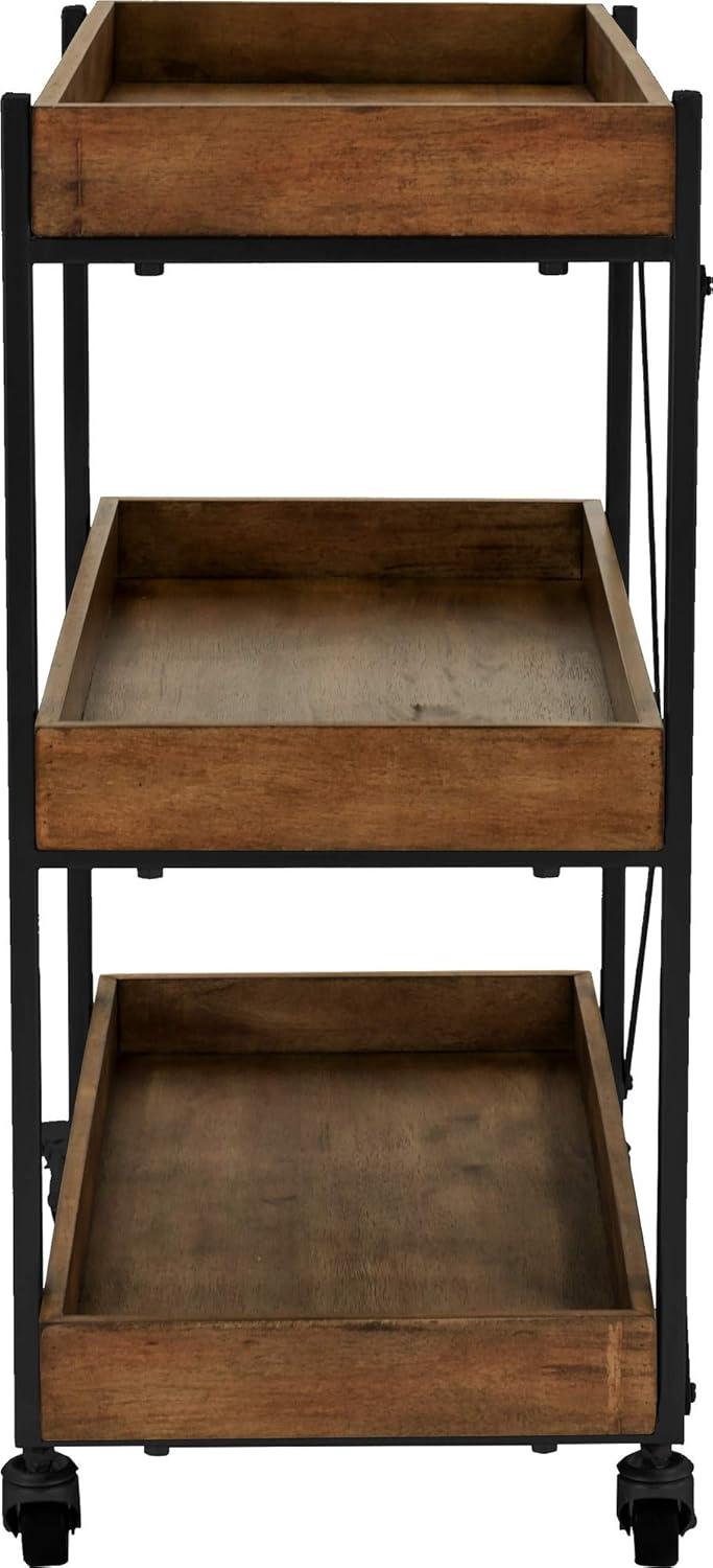 Adore Decor Riley 3-Tier Bar Cart, Wooden Shelves with Metallic Accents