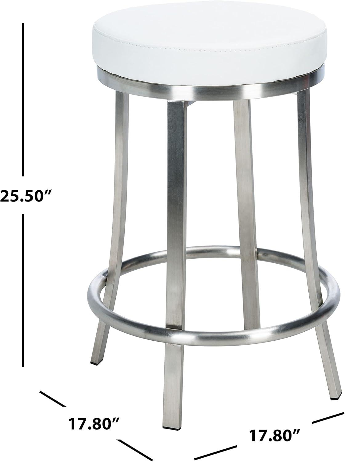 White Faux Leather and Metal Swivel Counter Stool