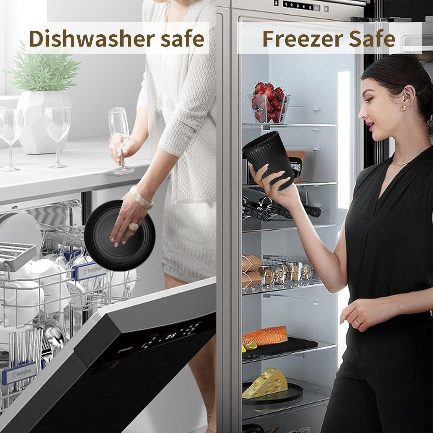 32 Pcs Wheat Straw Dinnerware Sets,Plastic Plates and Bowls Sets for 8,Unbreakable Dinnerware Set,Reusable Lightweight Black Dish Set for Kitchen,Camping,Party,RV,Dishwasher Microwave Safe