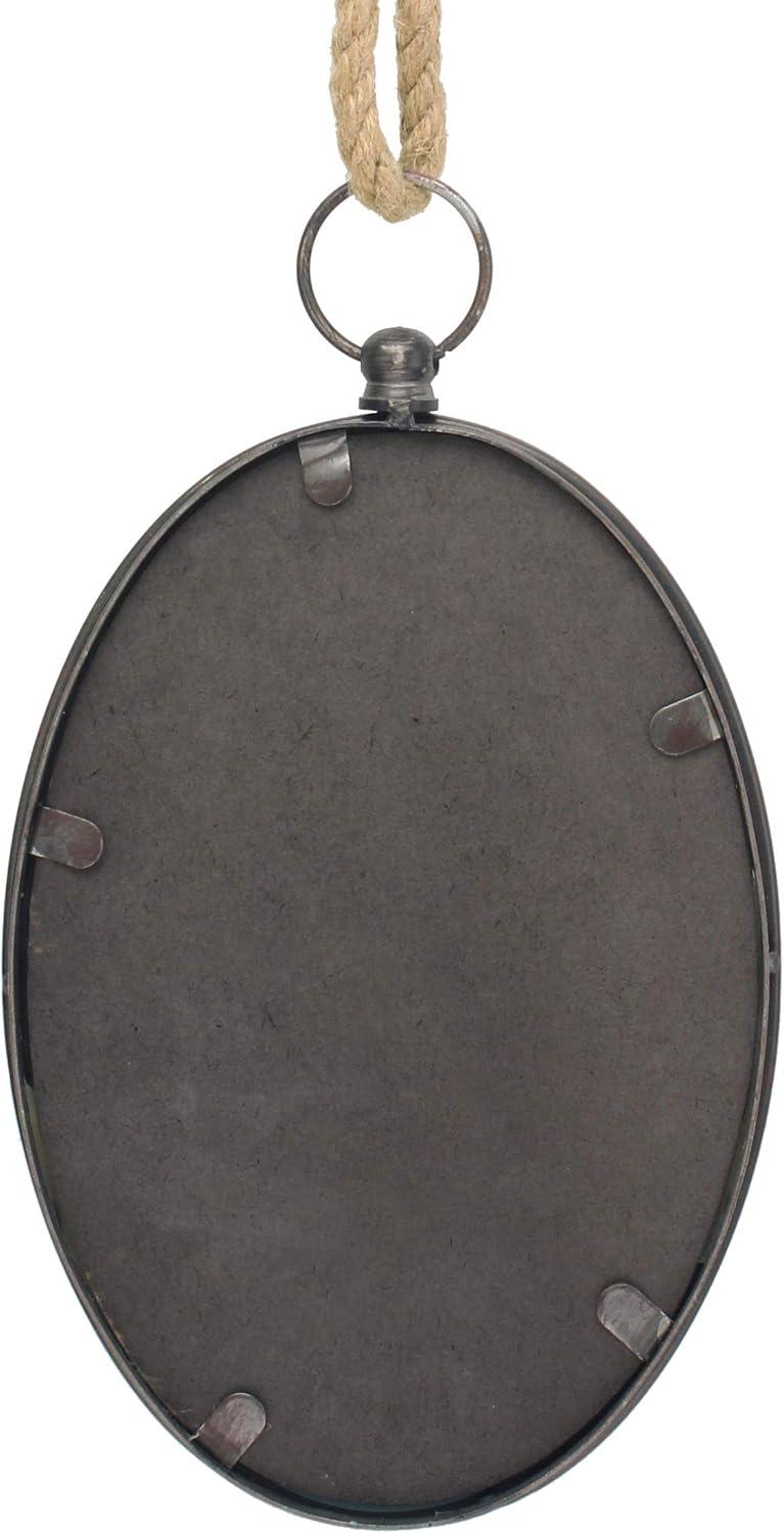 Oval Silver Metal Wall Mirror with Rope Hanging Loop