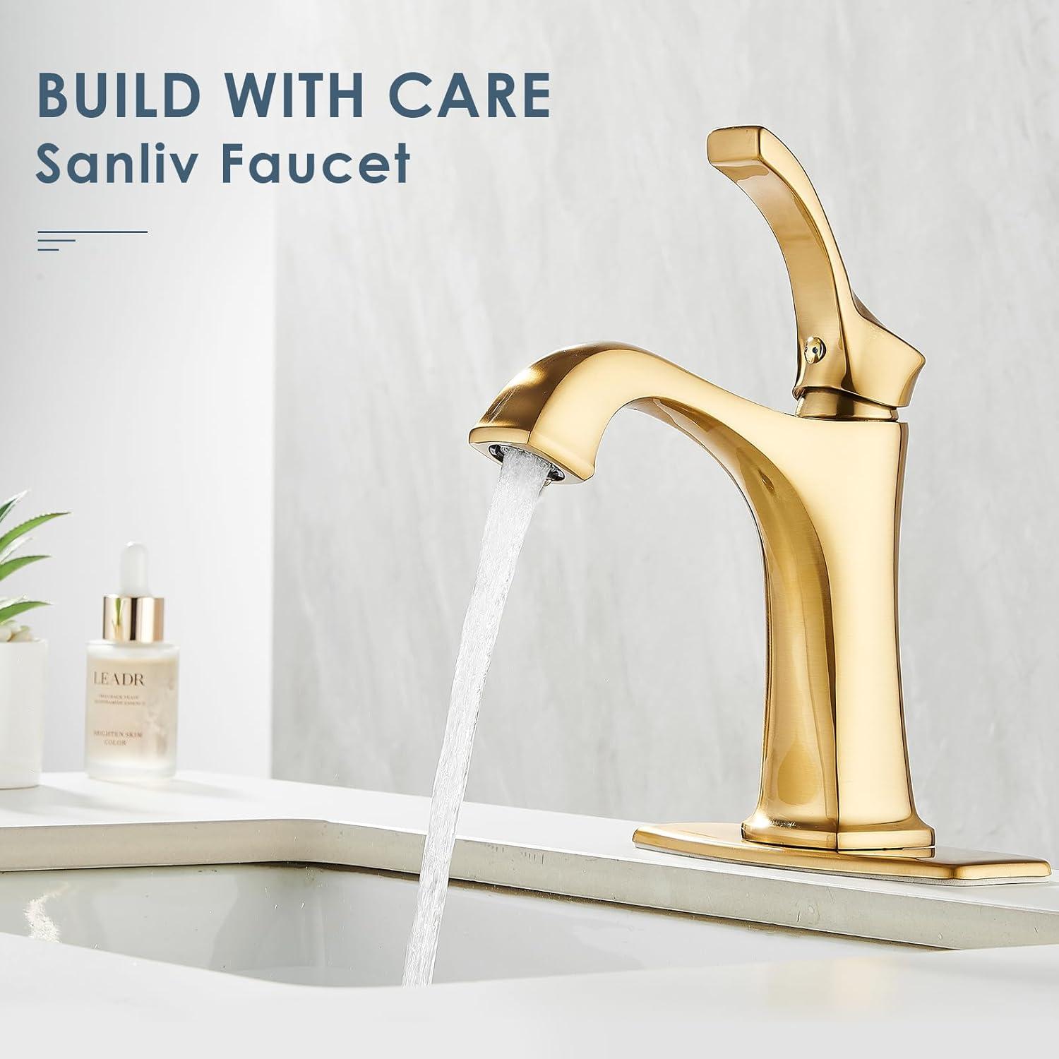 Reidville Brushed Gold Single Handle Bathroom Faucet with Deck Plate